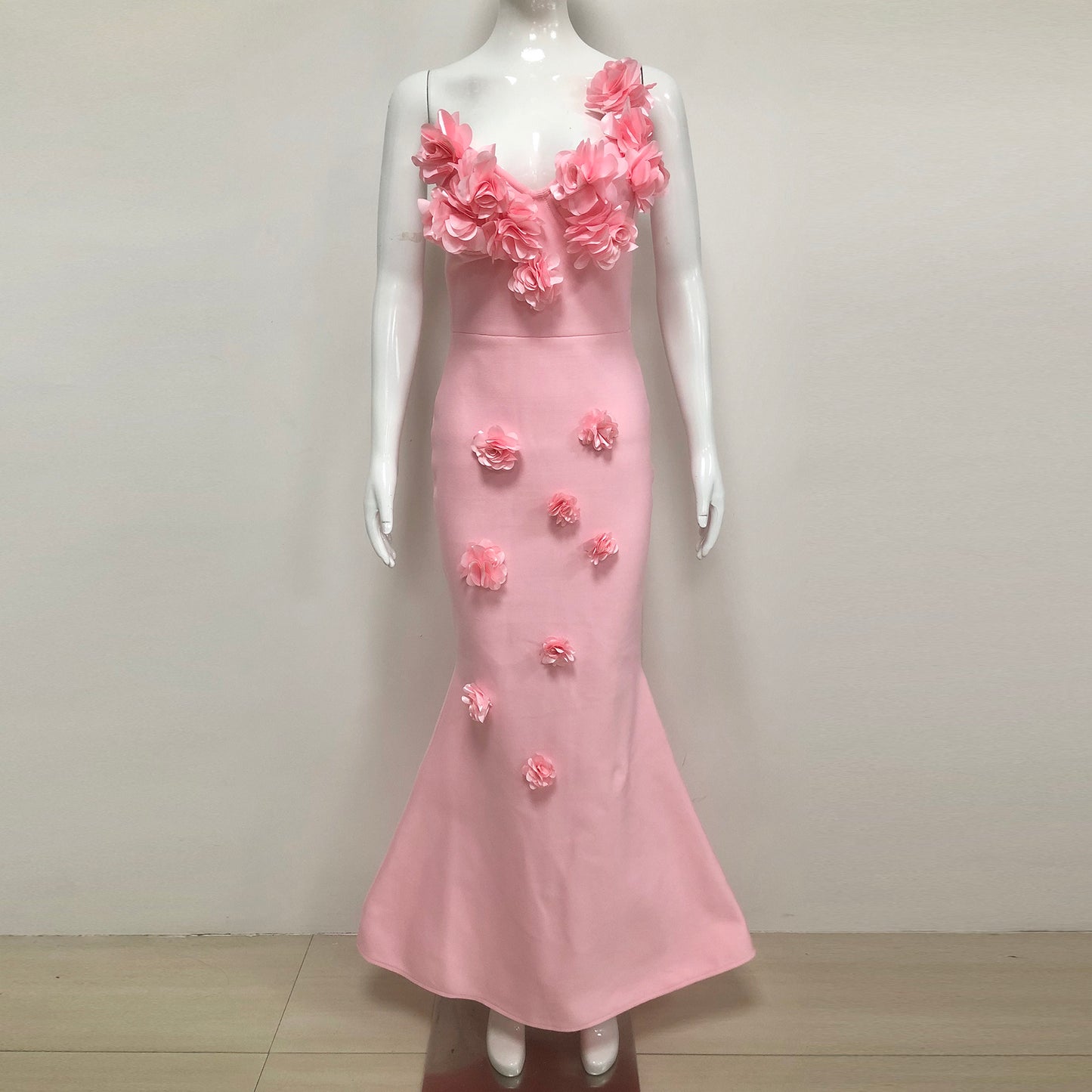 3D Flower One Shoulder Bandage Evening Gowns Elegant Red Long Gown Formal Party Wear Dresses for Women