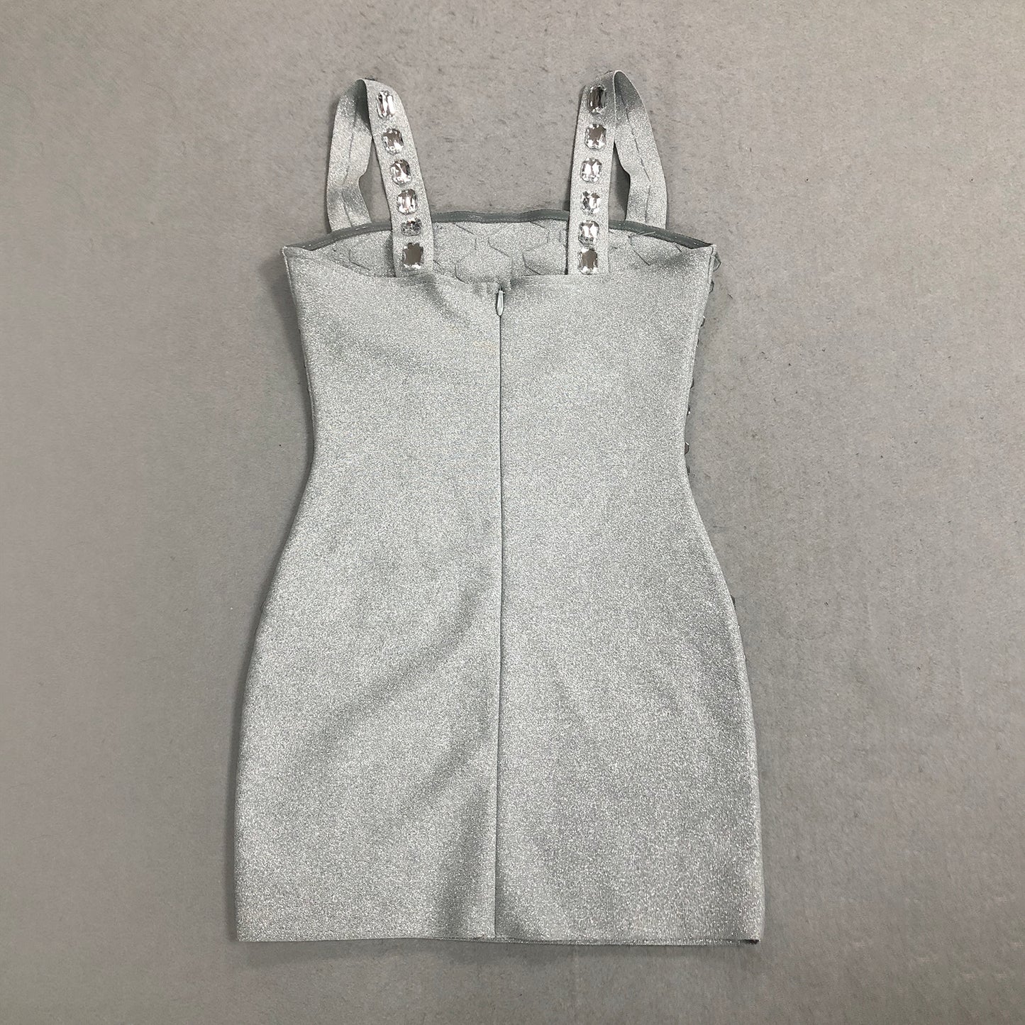 Square Neck Silver Rhinestone Bodycon Mini Dress