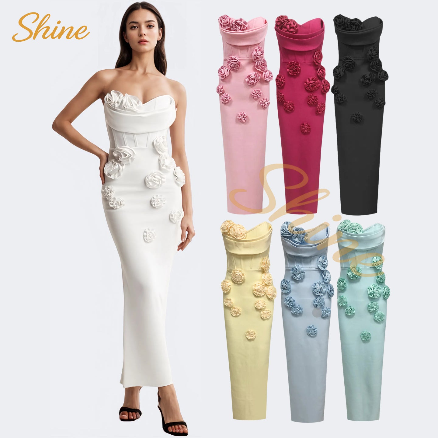 Strapless 3D Floral Bandage Dress