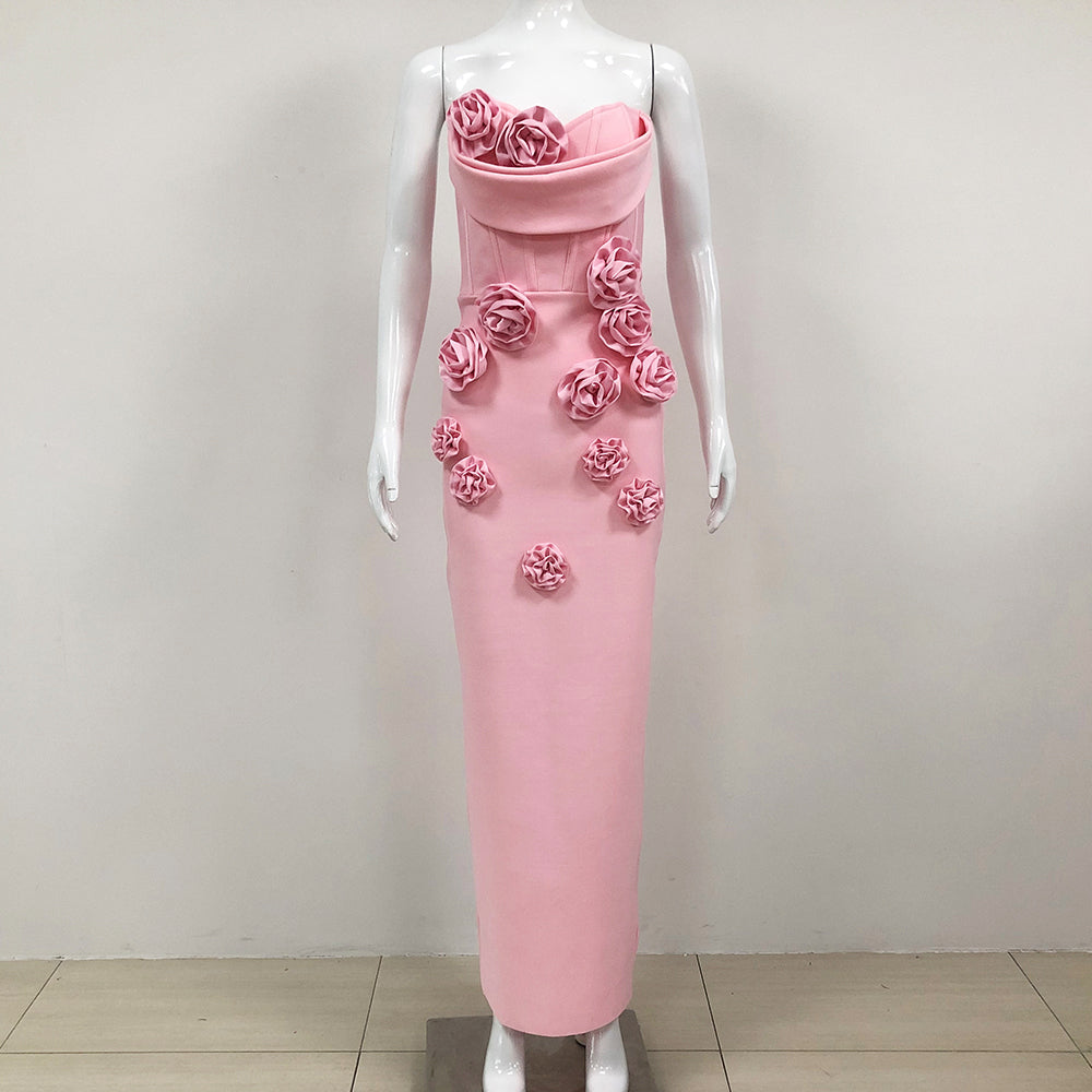 Strapless 3D Floral Bandage Dress