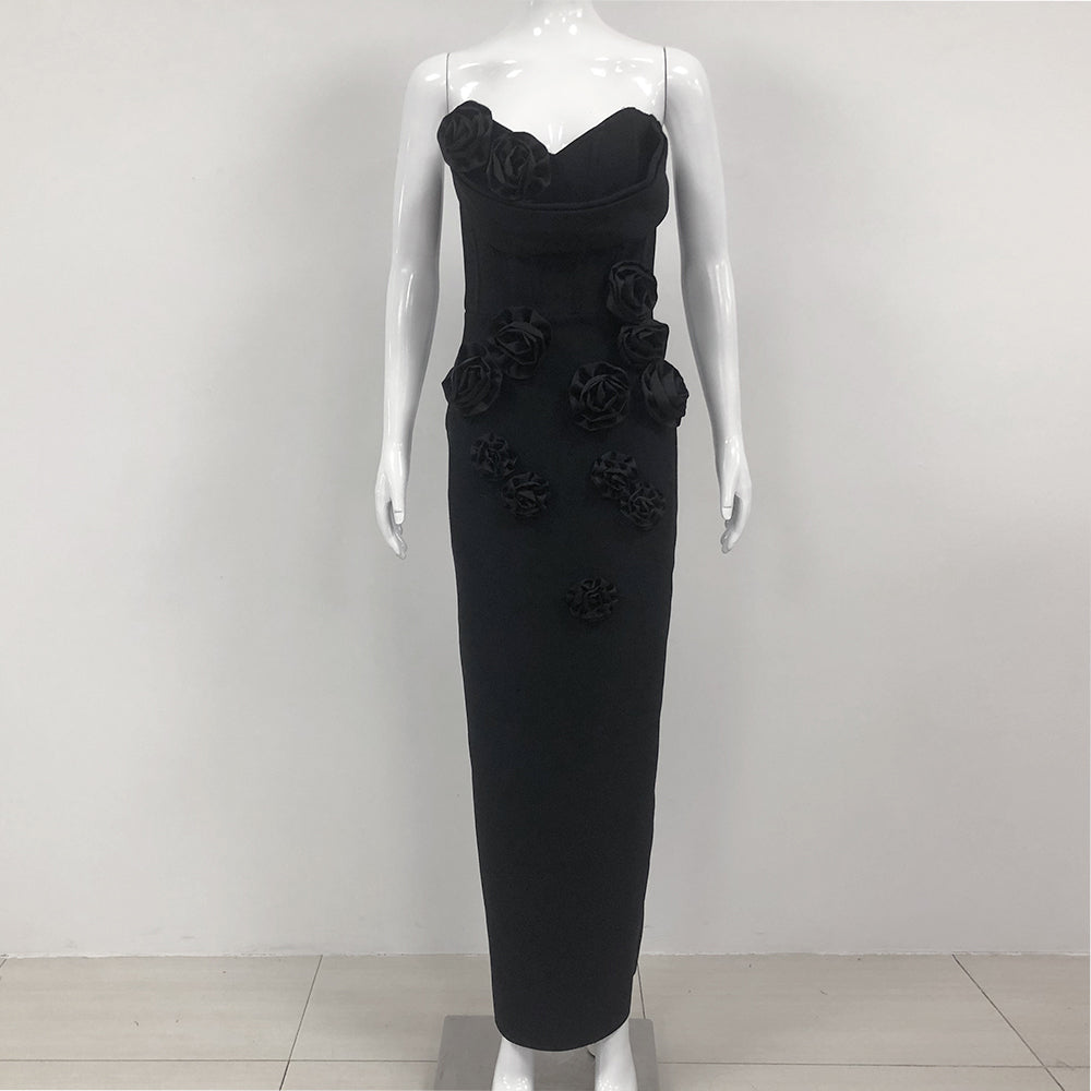 Strapless 3D Floral Bandage Dress