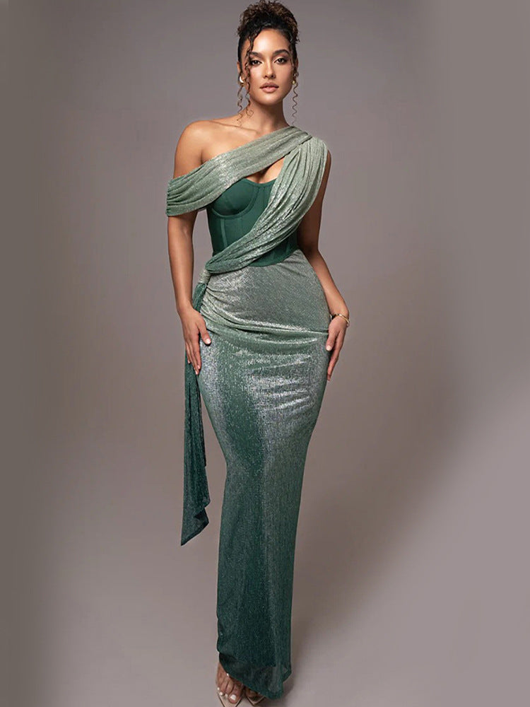 One Shoulder Tulle Gown Evening Dress