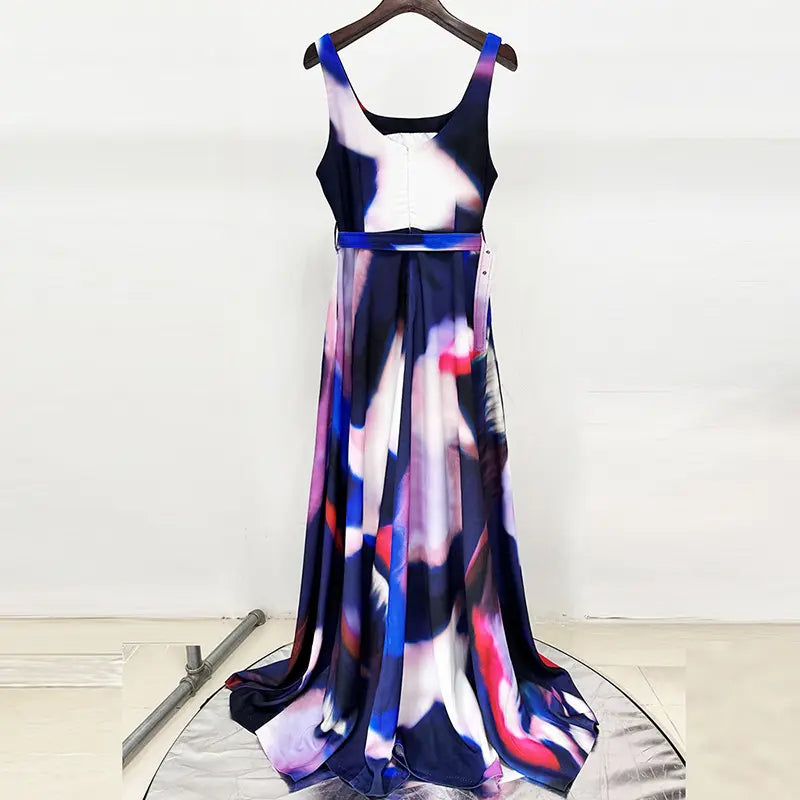 2025 New Arrival Nightgown Pour Femme Soiree Square Neck Sleeveless Long Party Evening Dress Women Multicolor Printed Summer Dress