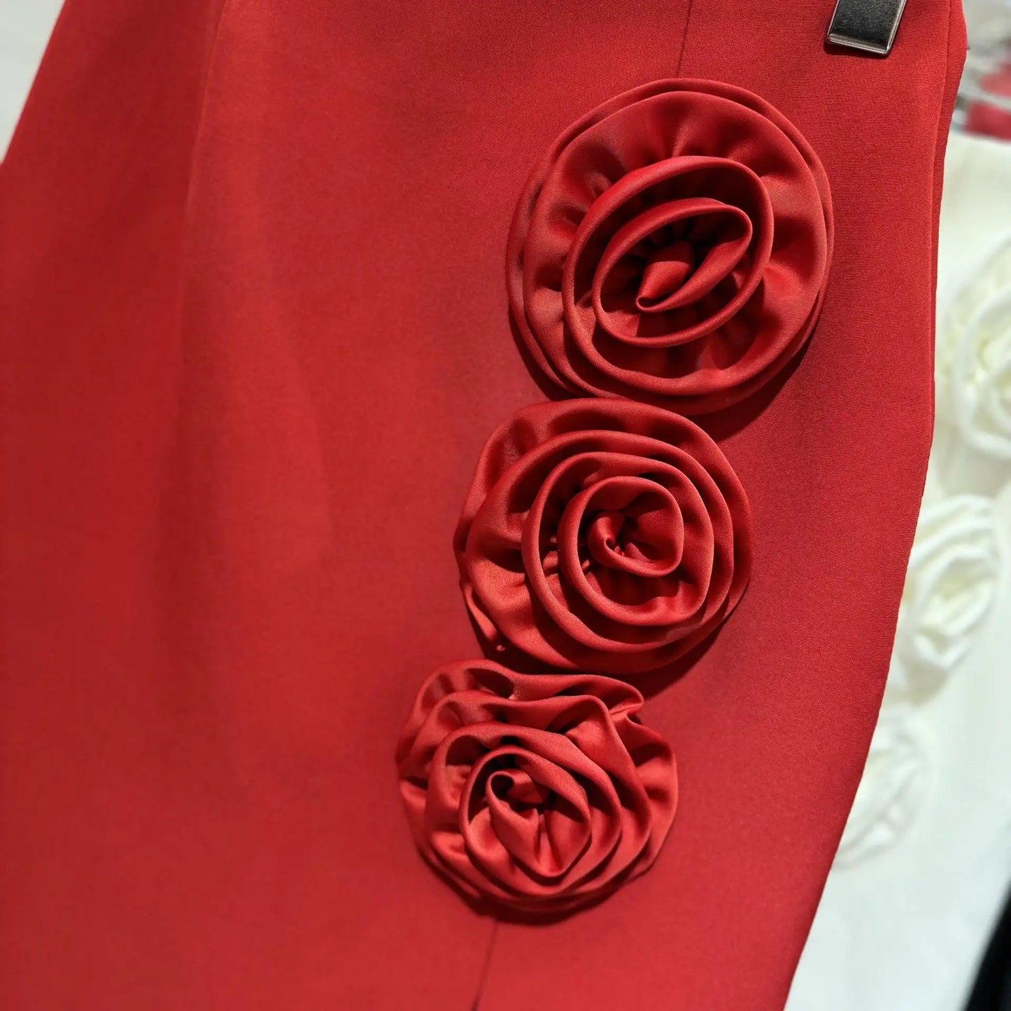 High Quality Women's Winter Wear 3D Flowers Red Maxi Long Slit Casual Dress