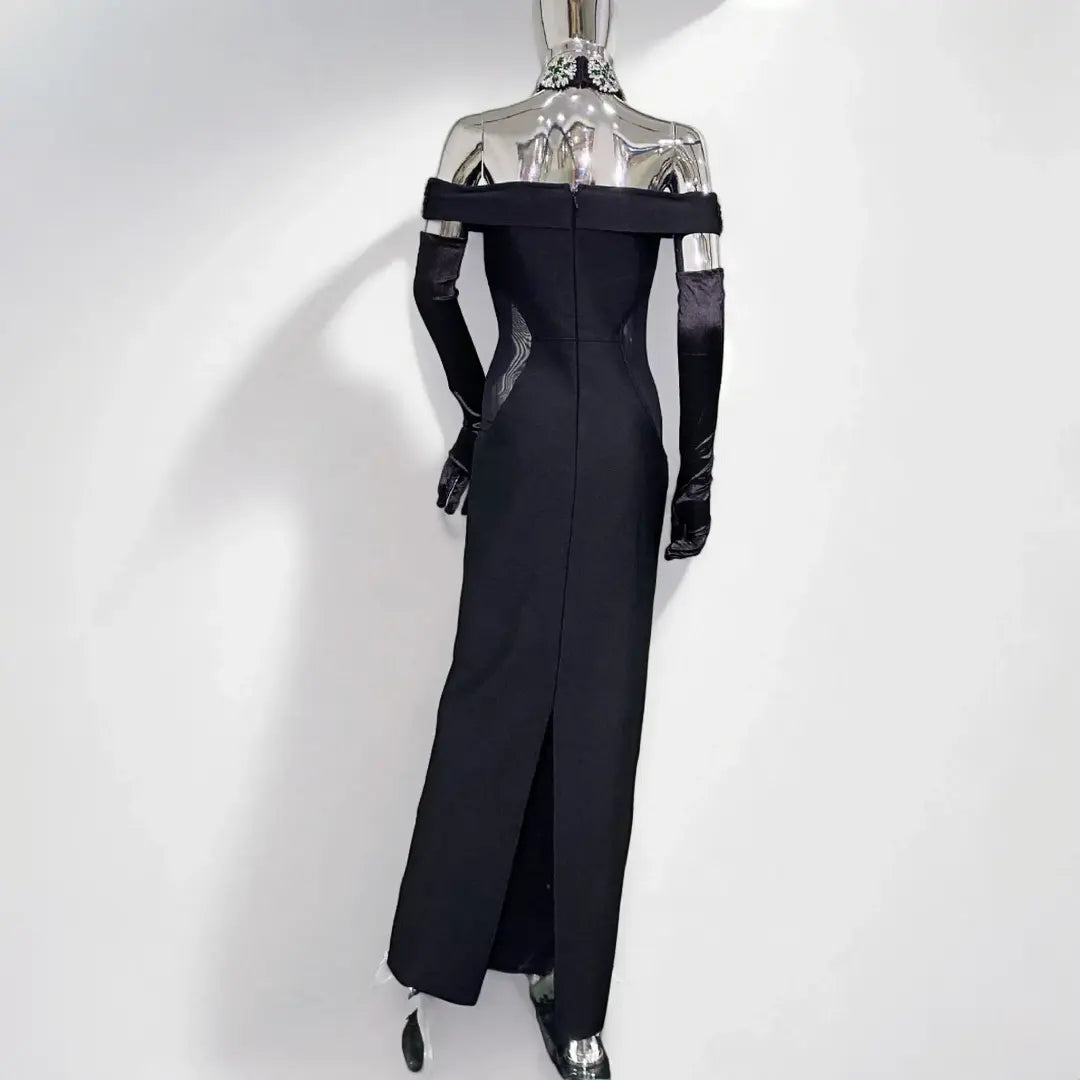 2024 New Trend Evening Dresses Women Party Wear Elegant High Form Rhinestone Bandage Dress With Gloves