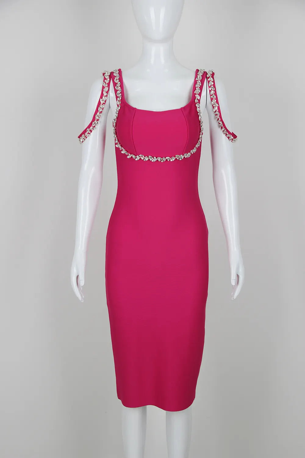 Fashion Robe Bandage Women's Formal Elegant Solid Color Rhinestone Bodycon Dress