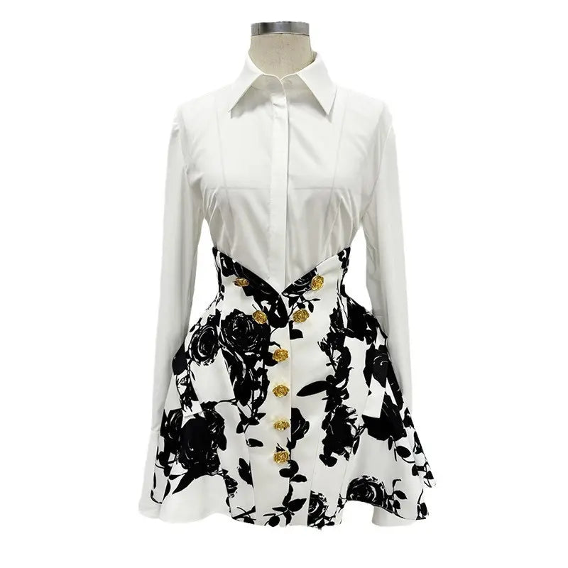 2025 Fashion Women Summer Dress Manufacturers Floral Metal Button Skirt Printed Mini Skirt Women Dress