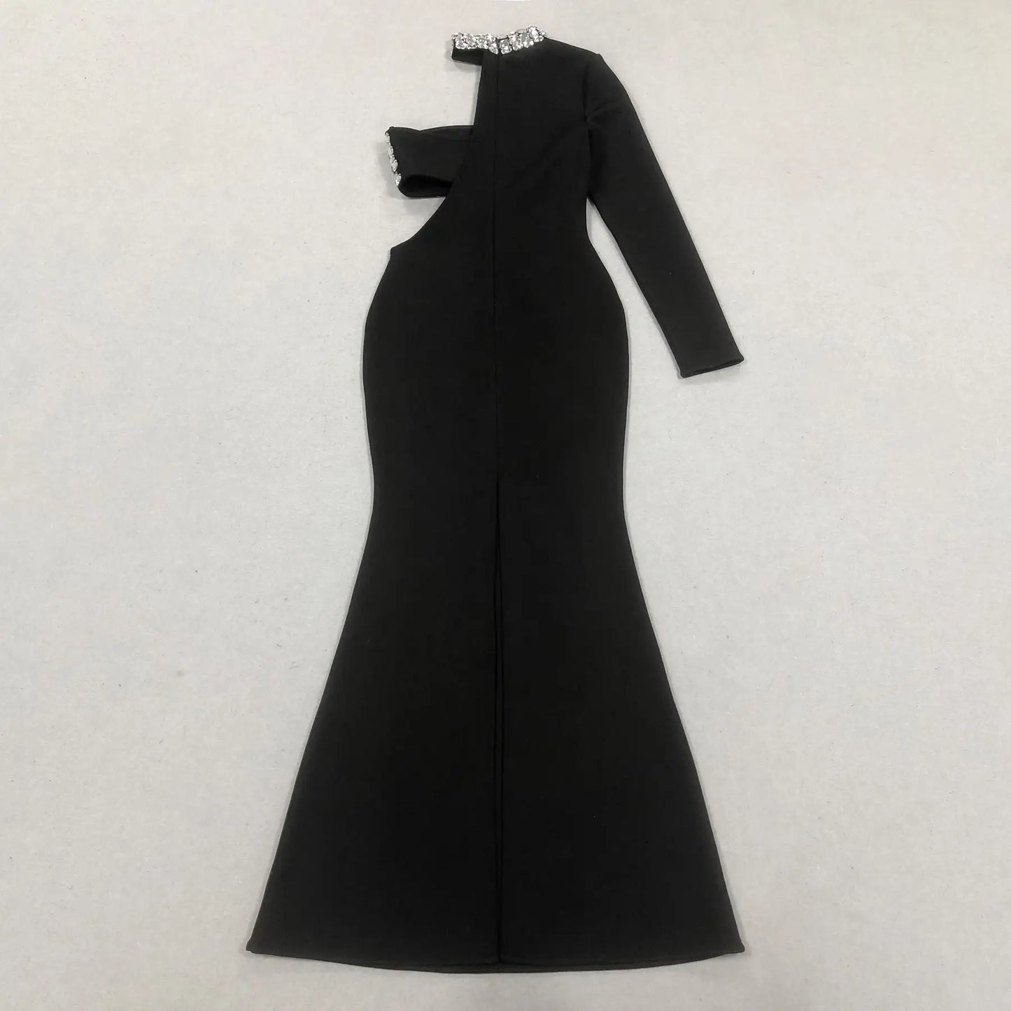 Luxury Long Black Bandage Bodycon Dress One Shoulder Elegant Gown Rhinestone Mermaid Gown Prom Evening Dress