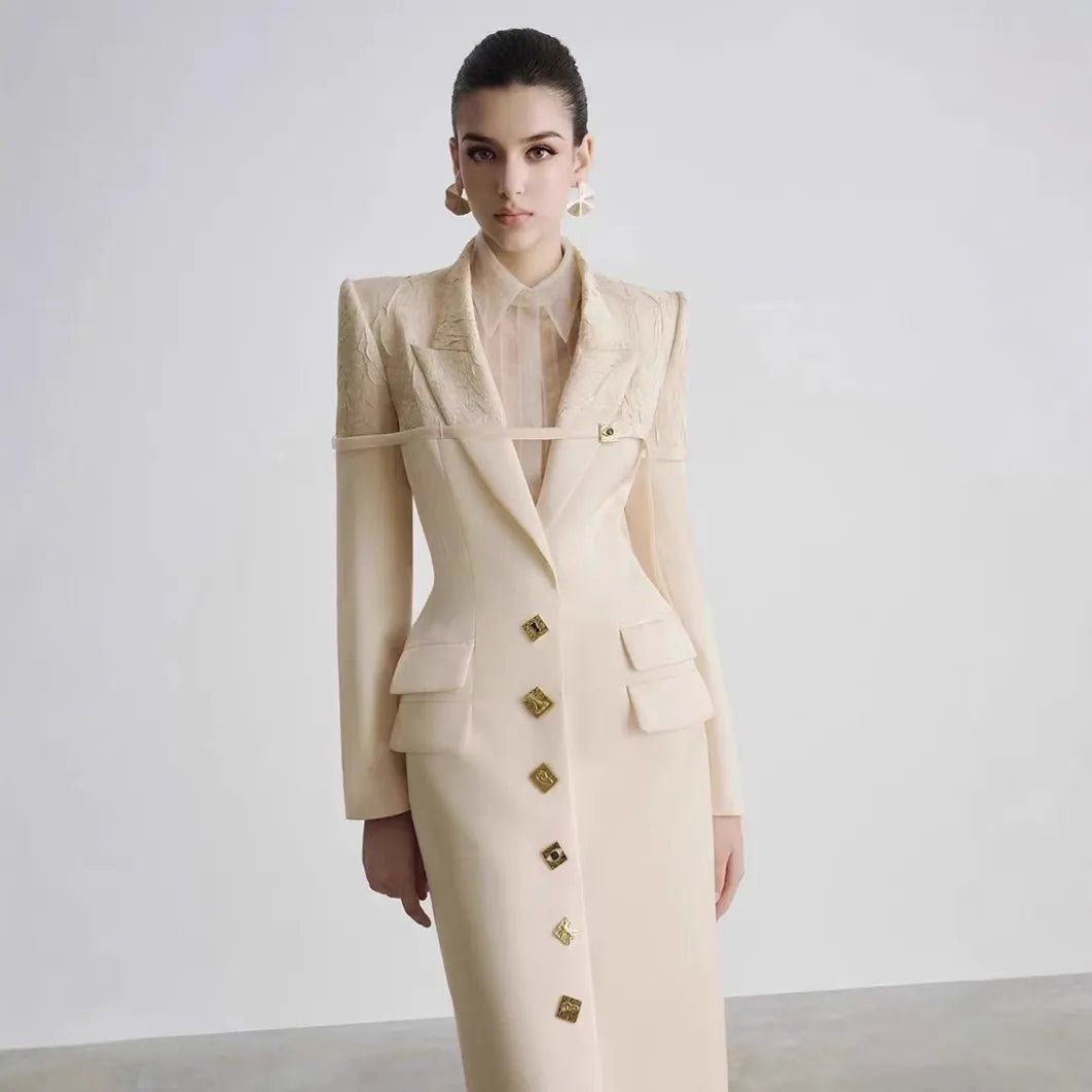 Elegant women's fashion clothing long sleeve evening dress women's long suit jacket