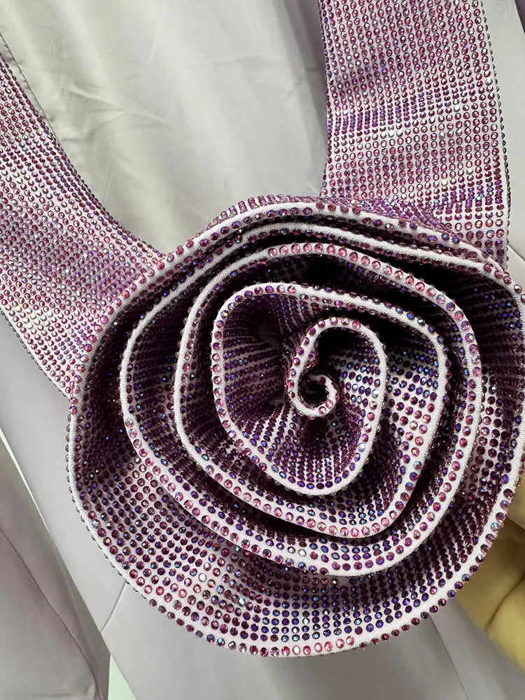 New Women's Autumn Bridesmaid Dresses Light Purple Long Party Dress Backless Diamond 3D Flowers Elegant Female Evening Dress