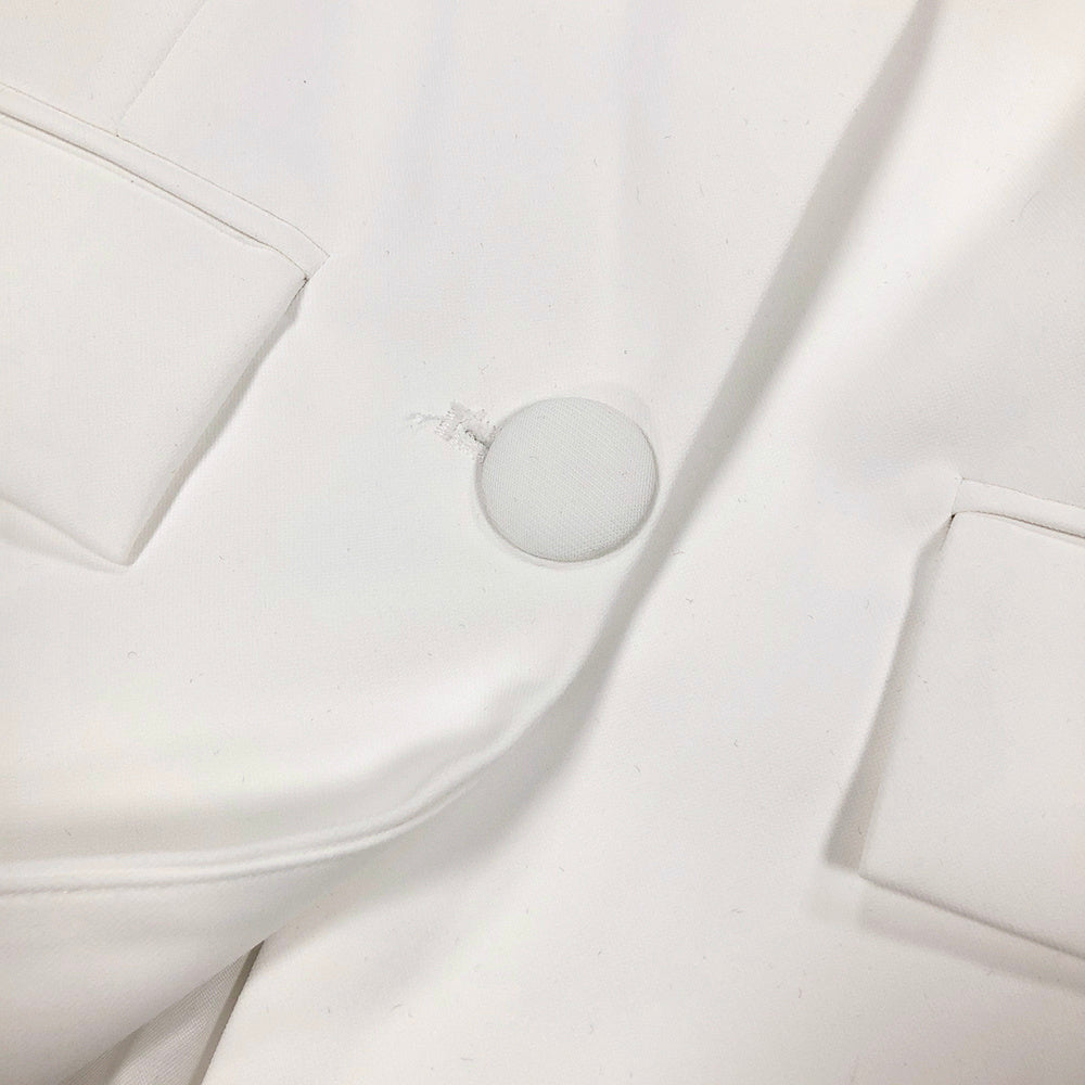 V Neck Long Sleeve White Blazer With Rhinestone