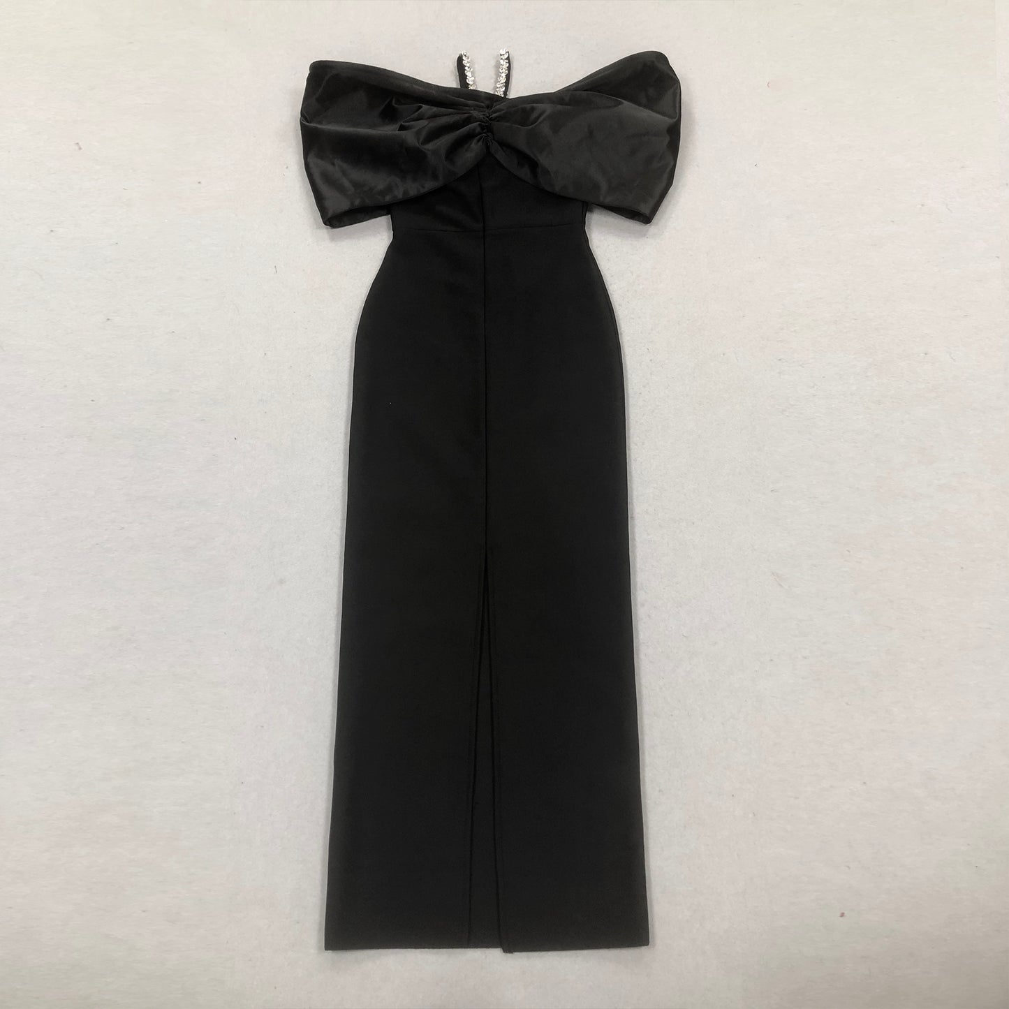 Rhinestone V Neckline Bow Formal Gown