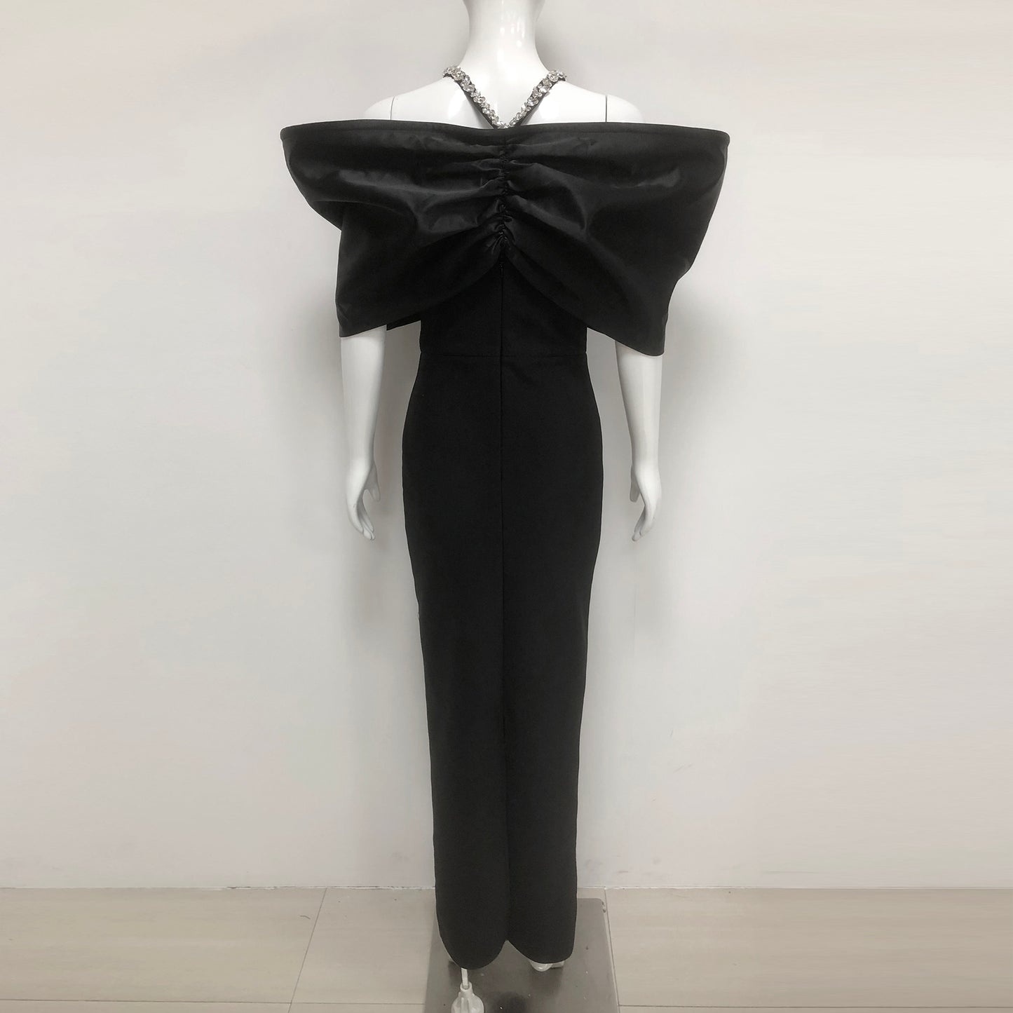 Rhinestone V Neckline Bow Formal Gown