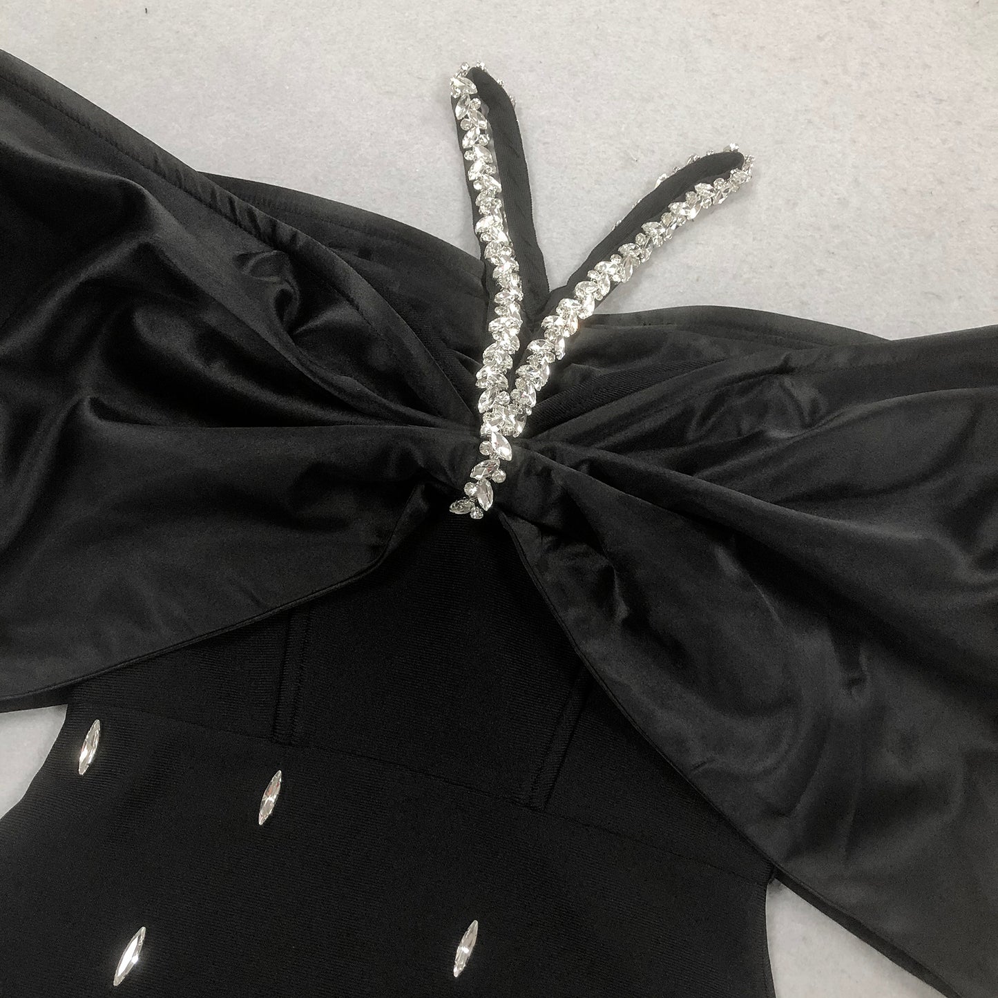 Rhinestone V Neckline Bow Formal Gown