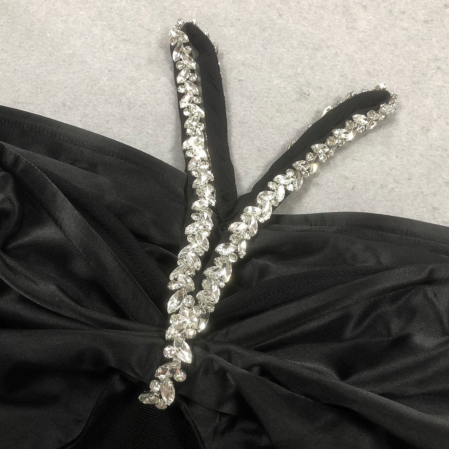 Rhinestone V Neckline Bow Formal Gown