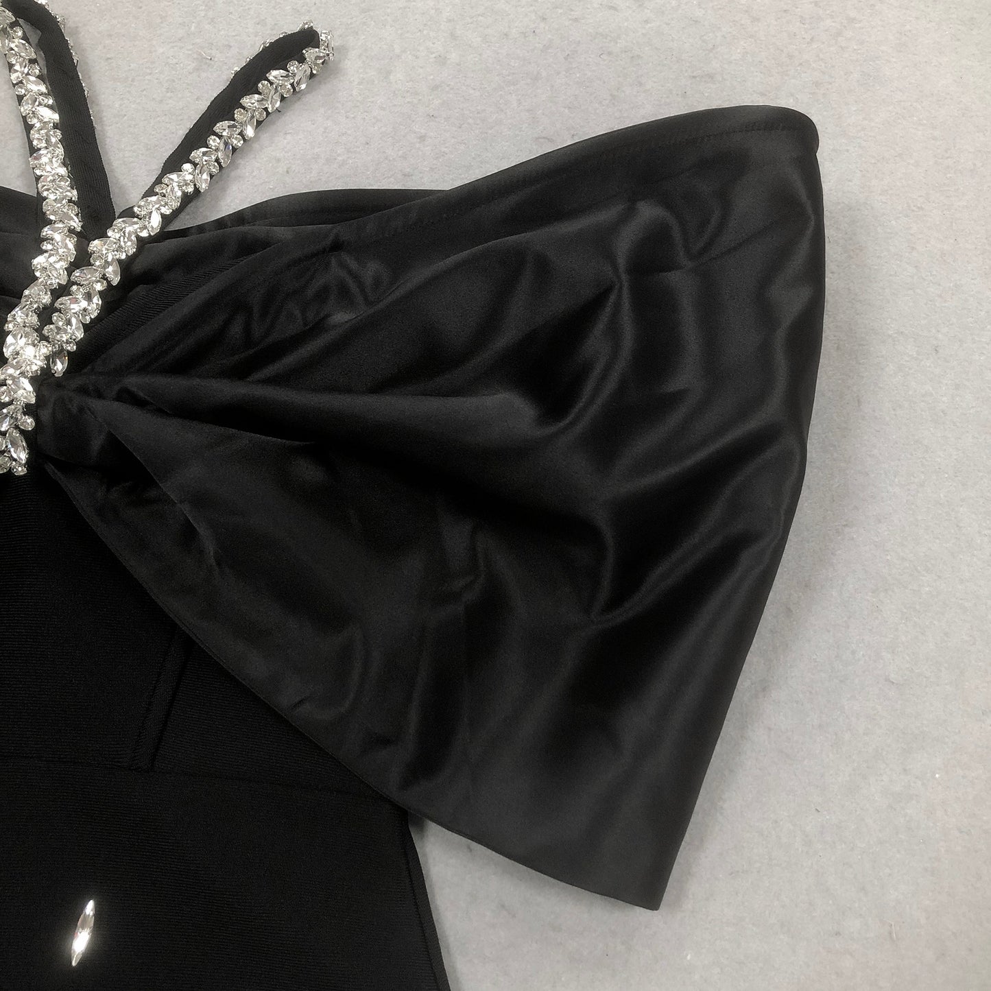Rhinestone V Neckline Bow Formal Gown