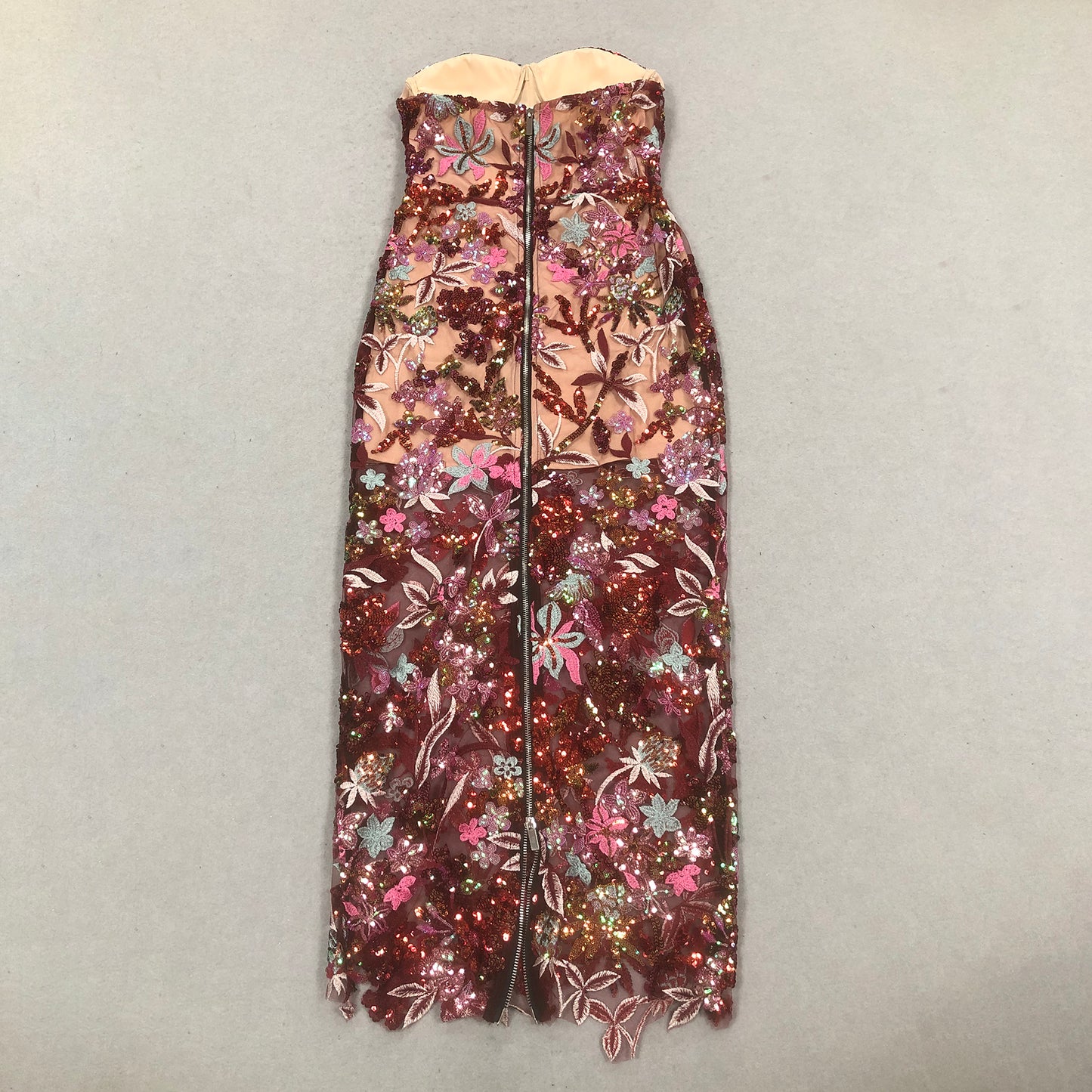 Floral Sequins Sheer Embroidered Dress