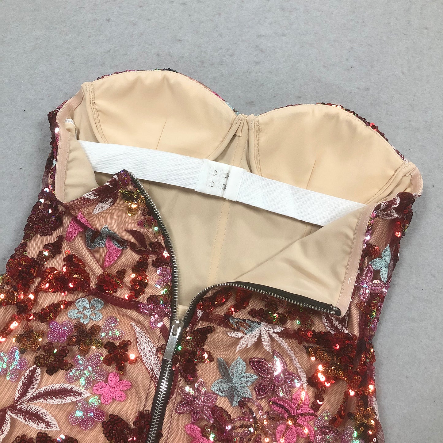 Floral Sequins Sheer Embroidered Dress