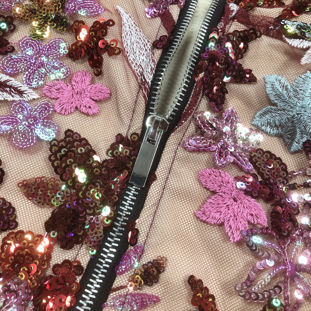 Floral Sequins Sheer Embroidered Dress
