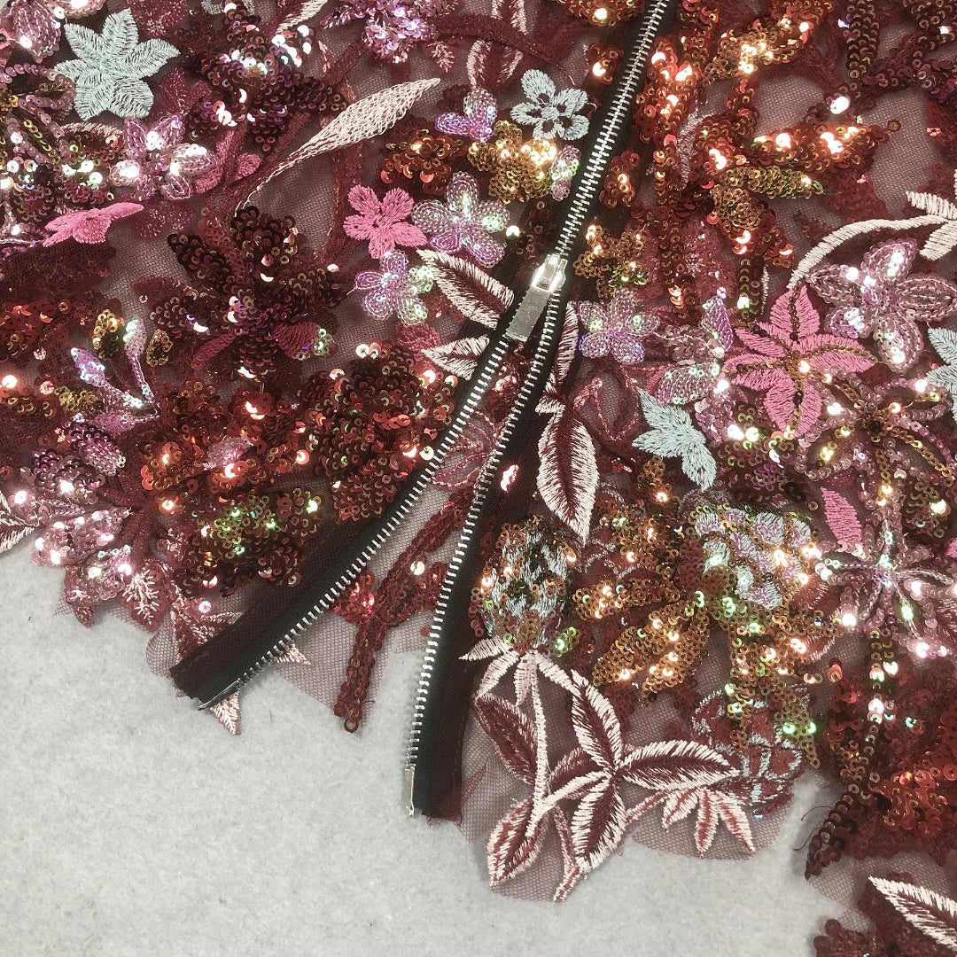 Floral Sequins Sheer Embroidered Dress