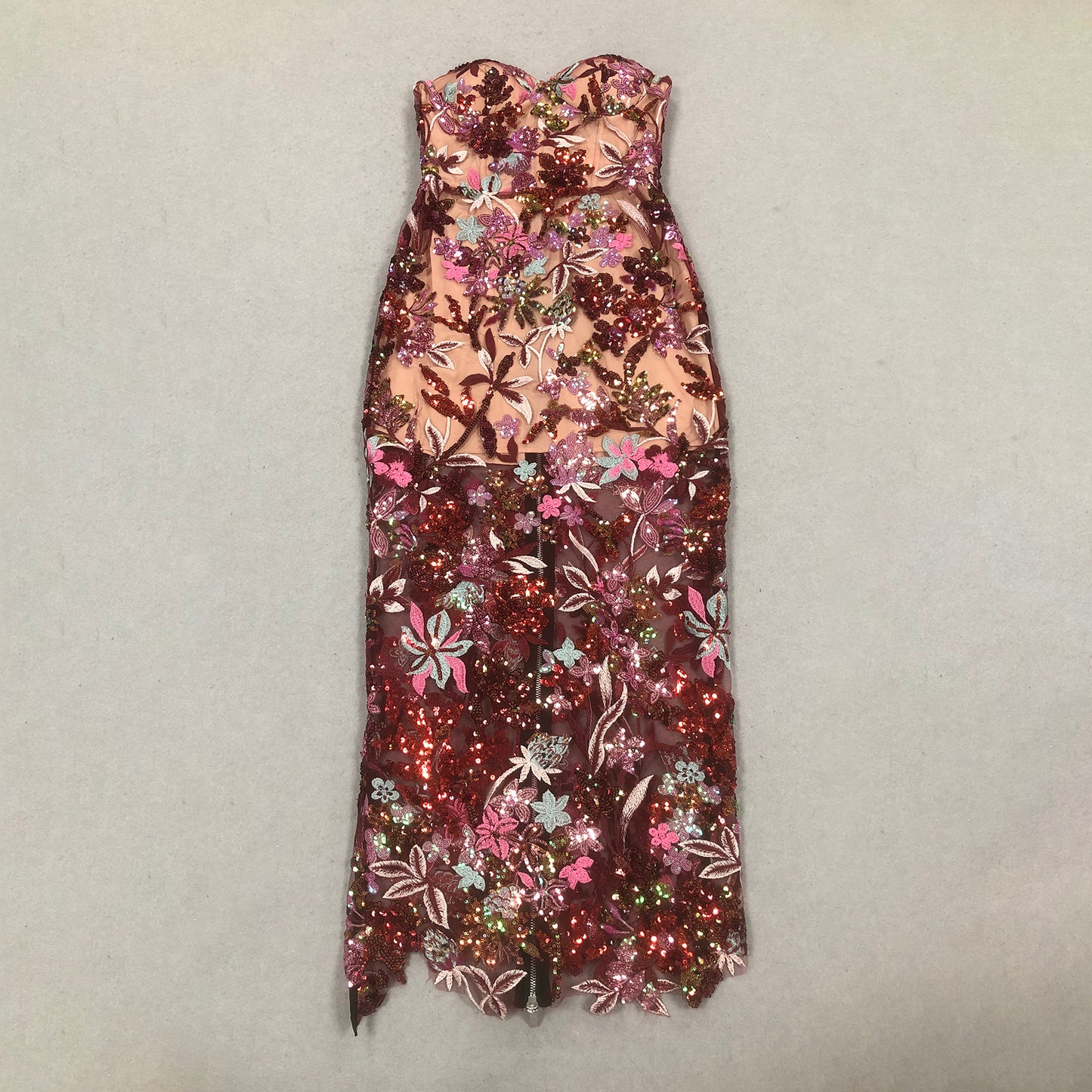 Floral Sequins Sheer Embroidered Dress