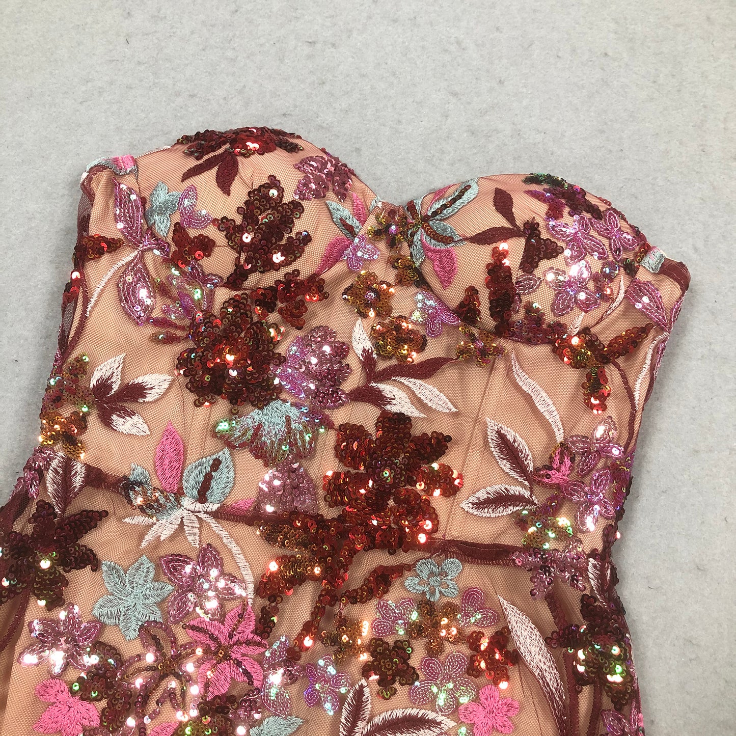 Floral Sequins Sheer Embroidered Dress