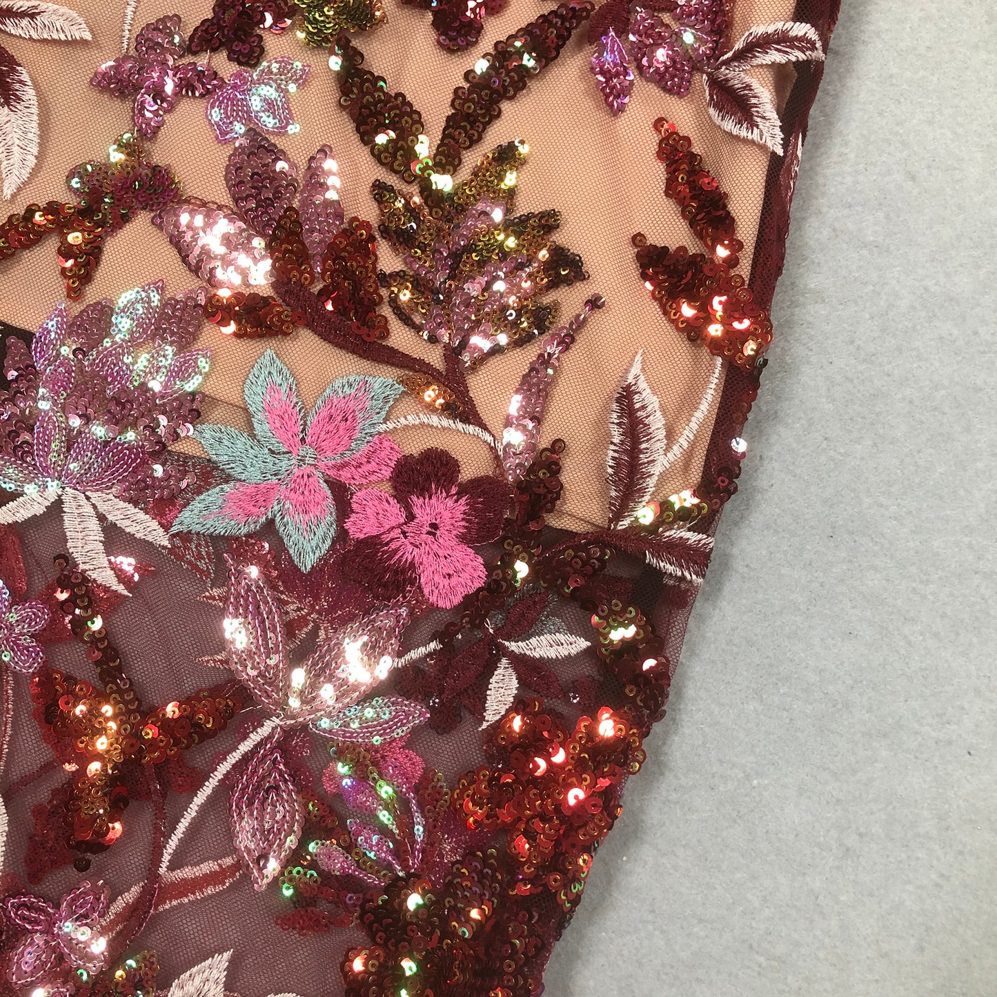 Floral Sequins Sheer Embroidered Dress