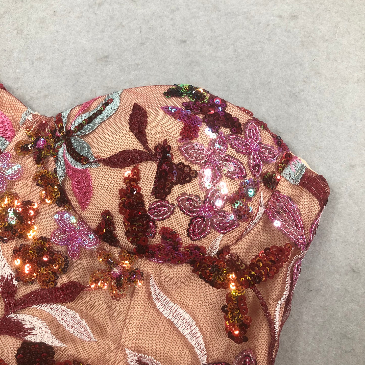 Floral Sequins Sheer Embroidered Dress