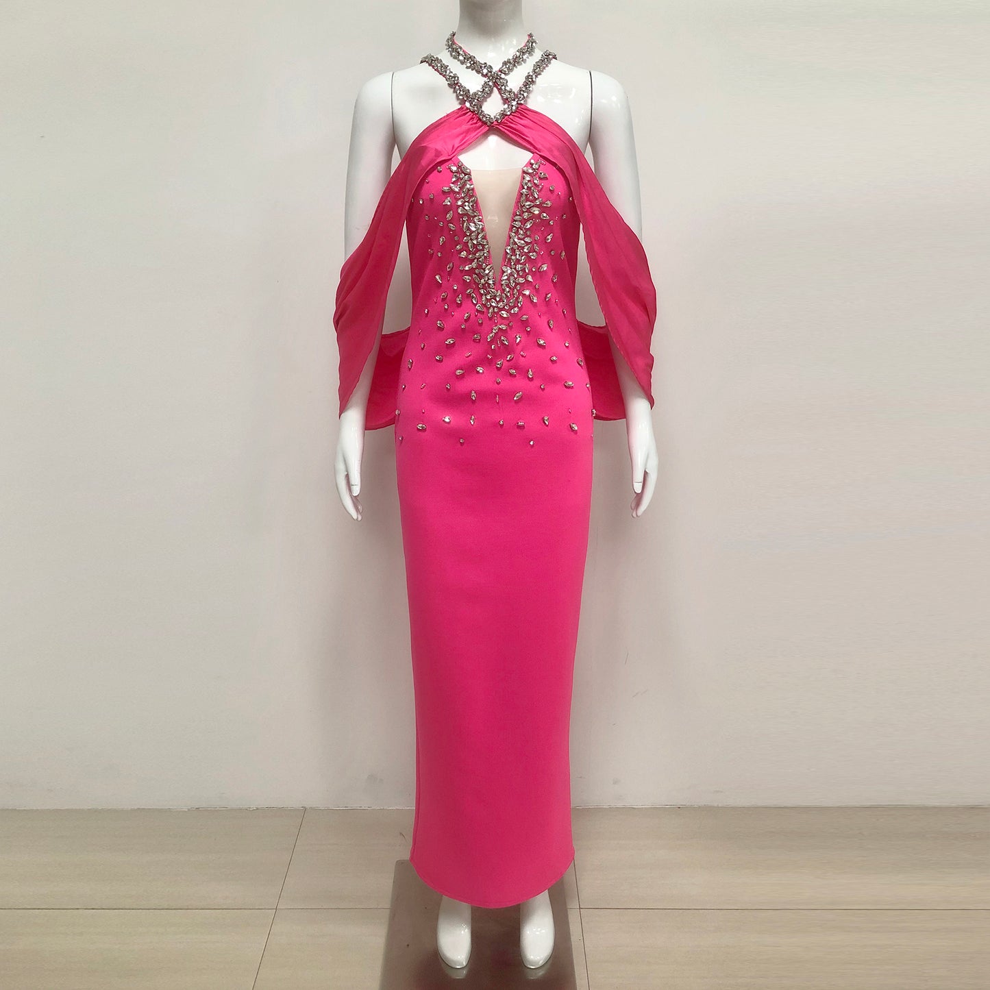 Ladies Halter Long Mermaid Gown Luxury Rhinestone Party Dresses Women Evening Elegant Party Dress