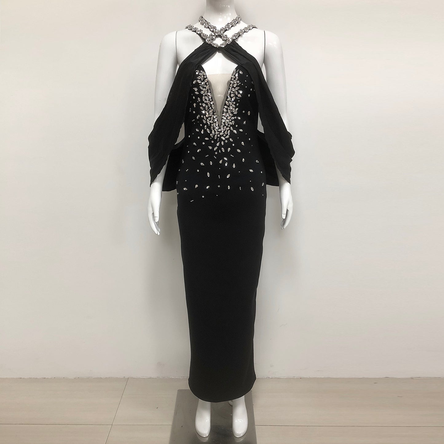 Ladies Halter Long Mermaid Gown Luxury Rhinestone Party Dresses Women Evening Elegant Party Dress