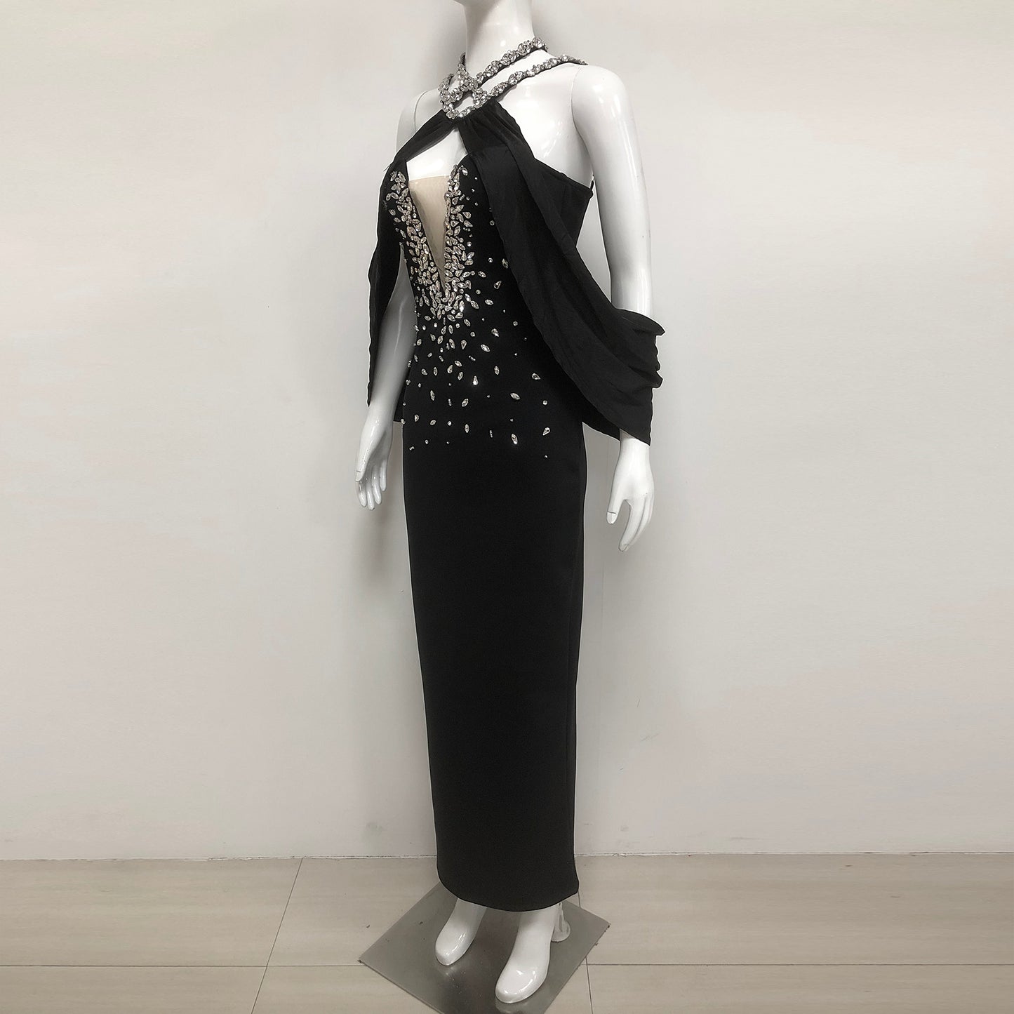 Ladies Halter Long Mermaid Gown Luxury Rhinestone Party Dresses Women Evening Elegant Party Dress