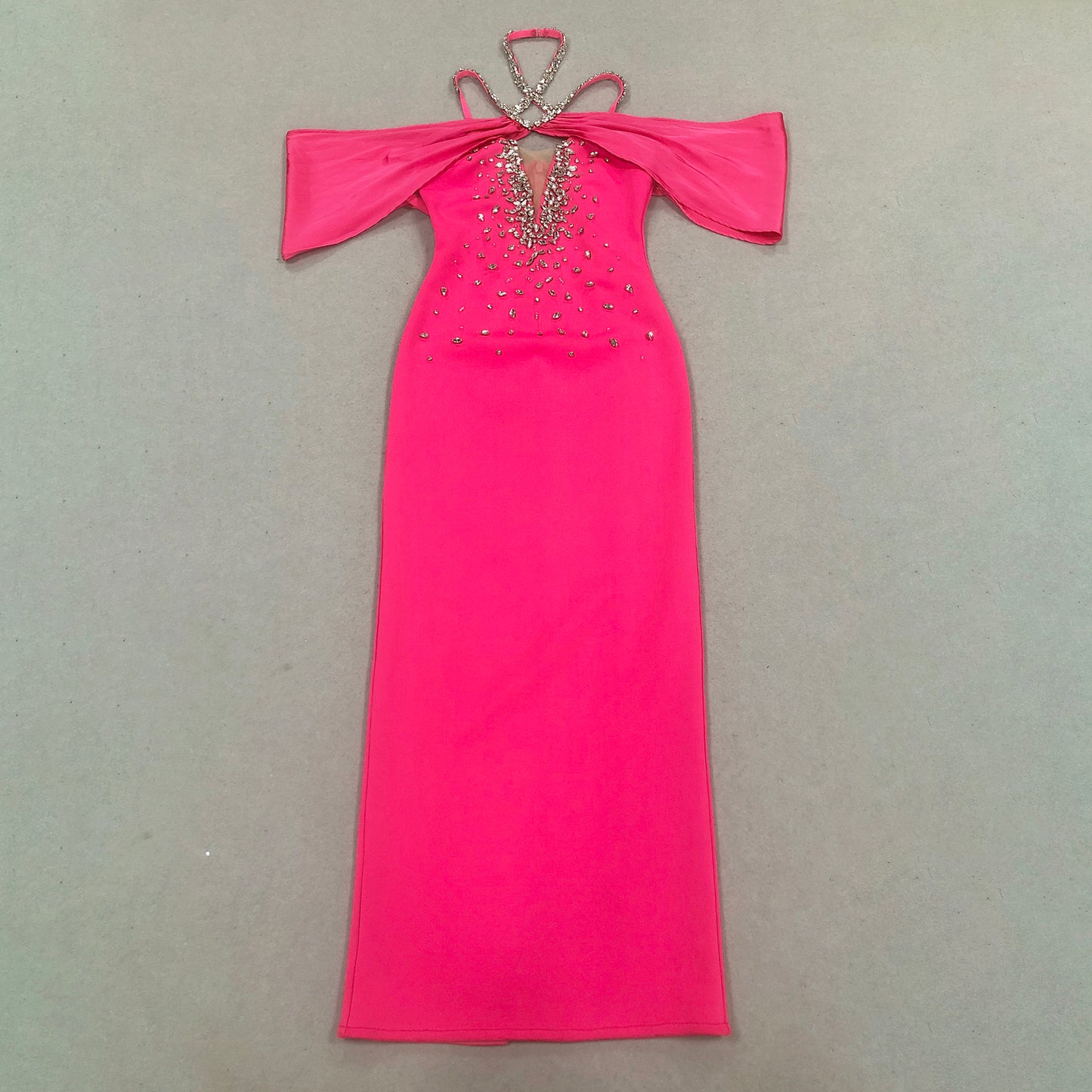 Ladies Halter Long Mermaid Gown Luxury Rhinestone Party Dresses Women Evening Elegant Party Dress