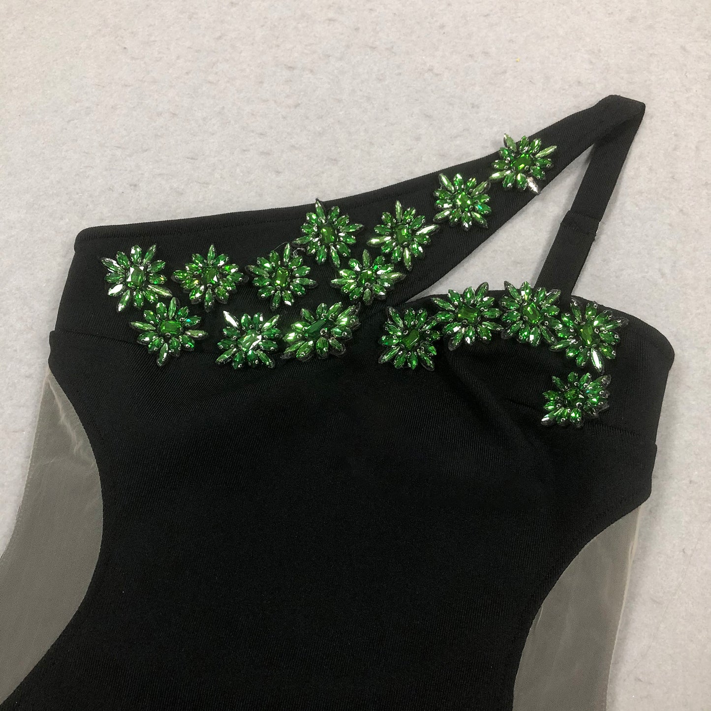 Green Rhinestones Sheer Side Mermaid Gown