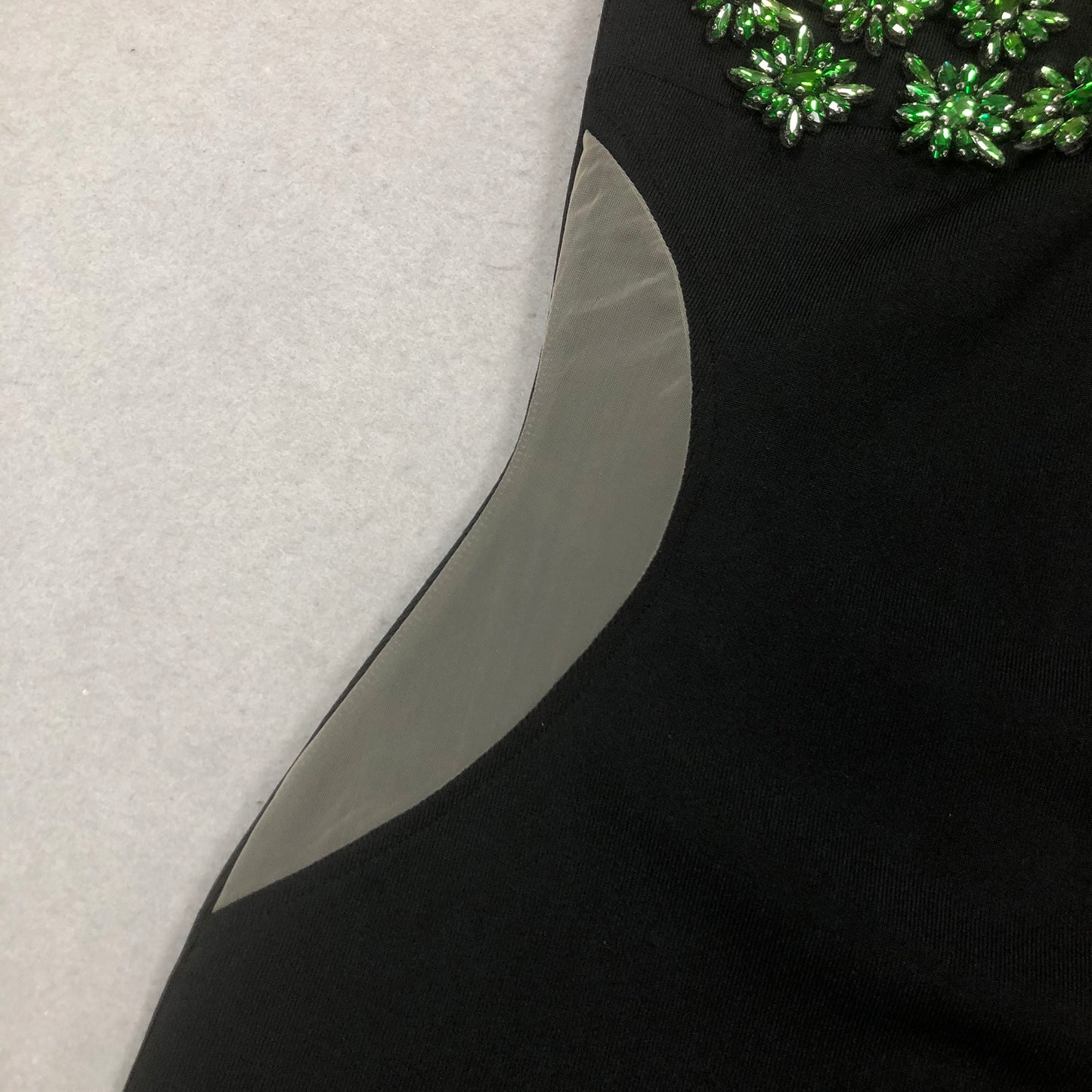 Green Rhinestones Sheer Side Mermaid Gown