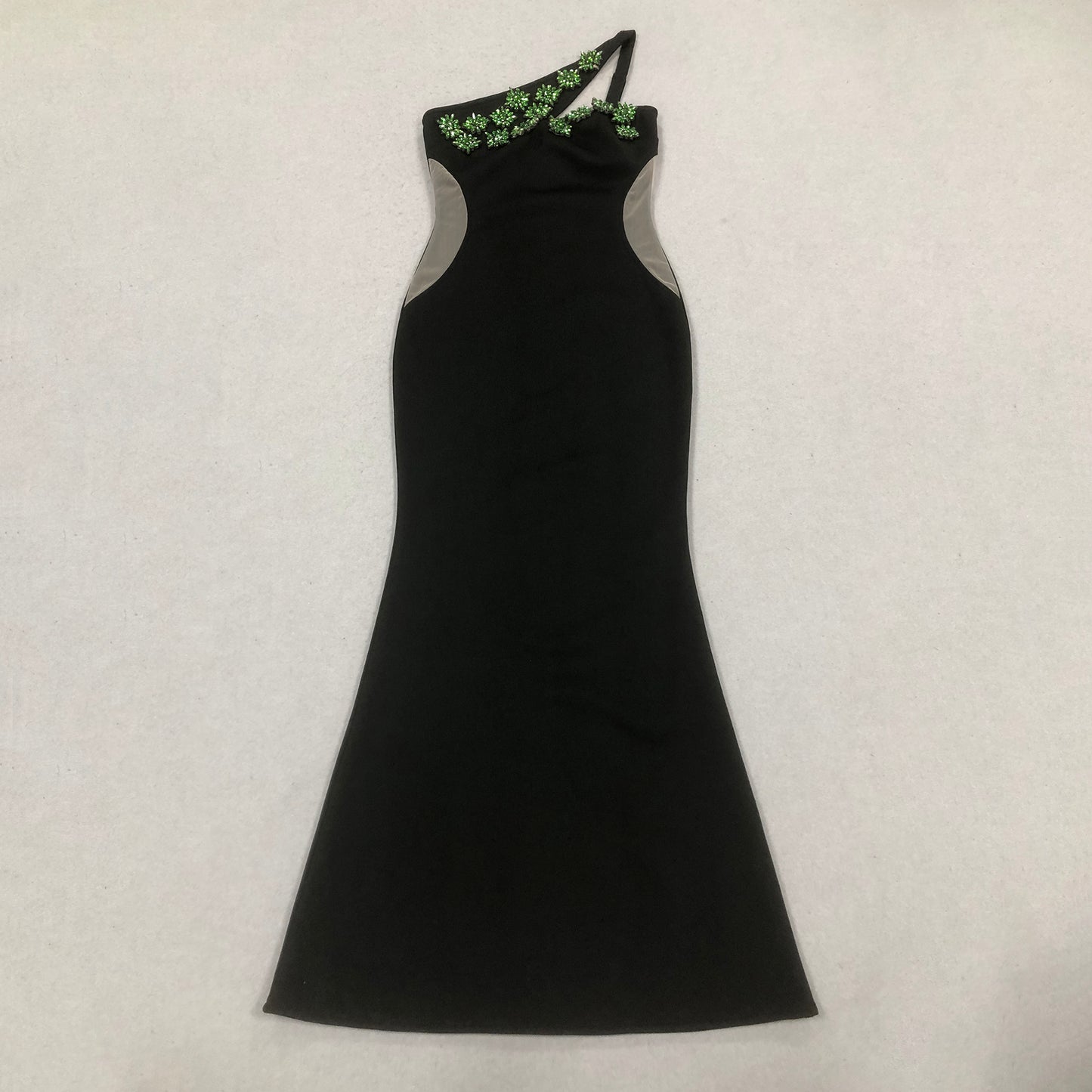Green Rhinestones Sheer Side Mermaid Gown