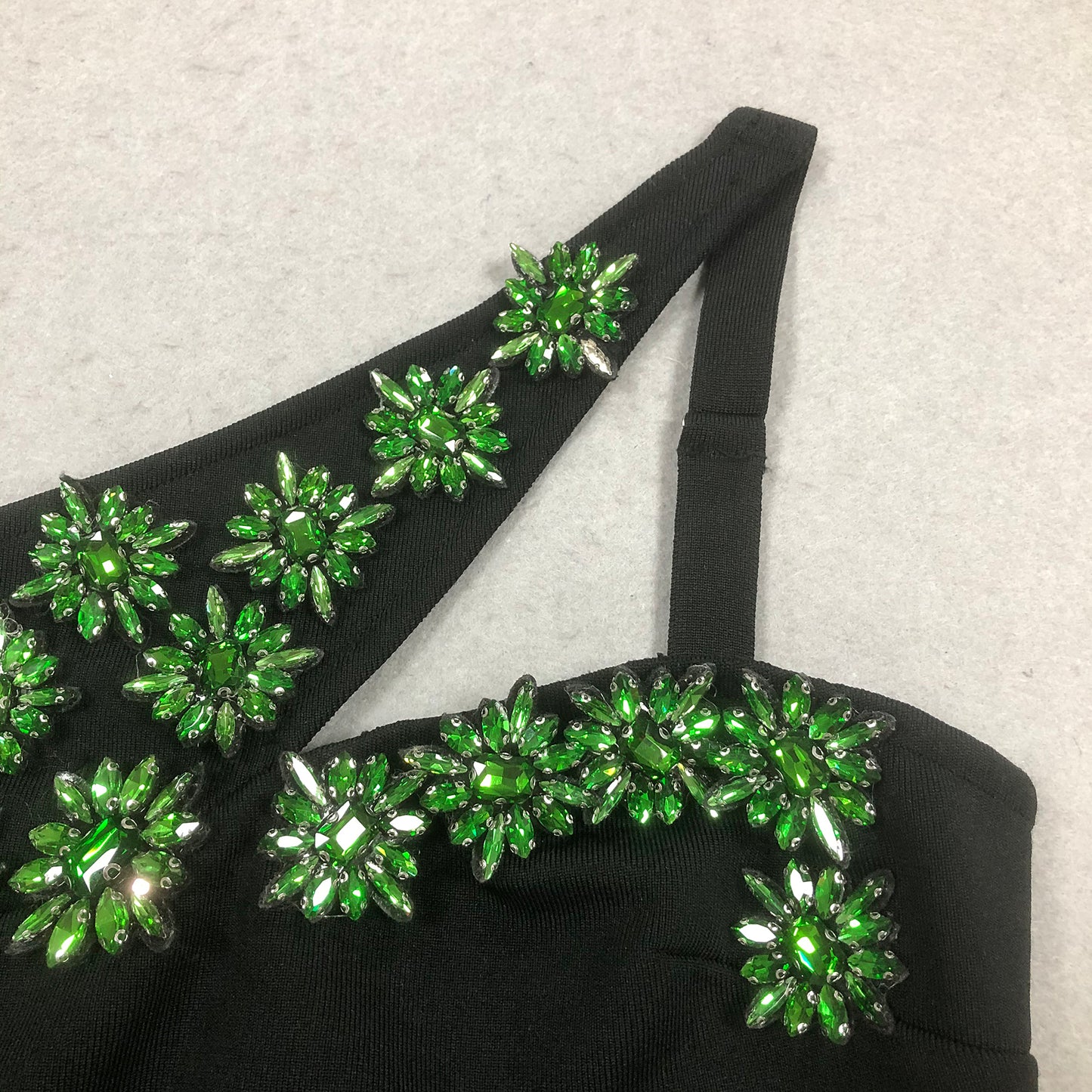Green Rhinestones Sheer Side Mermaid Gown