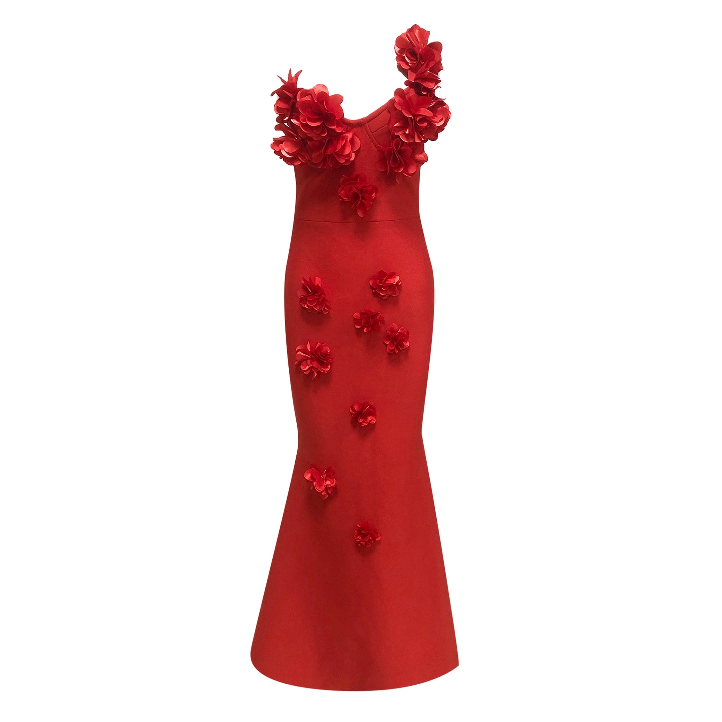 3D Flower One Shoulder Bandage Evening Gowns Elegant Red Long Gown Formal Party Wear Dresses for Women