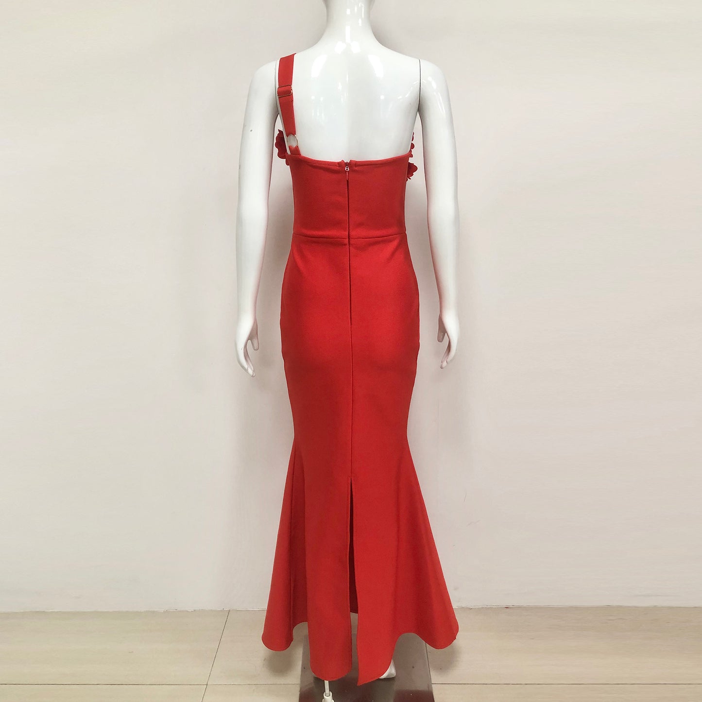 3D Flower One Shoulder Bandage Evening Gowns Elegant Red Long Gown Formal Party Wear Dresses for Women