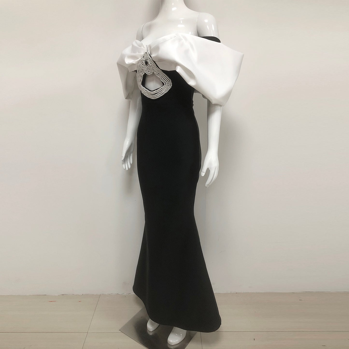Off Shoulder Bow Rhinestone Cutout Mermaid Maxi Dress