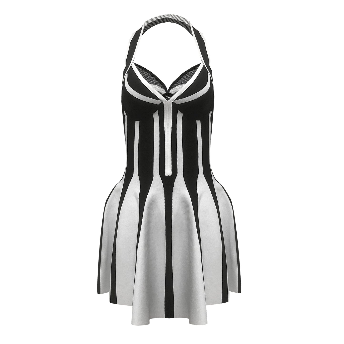 Black White Striped Halter Dresses