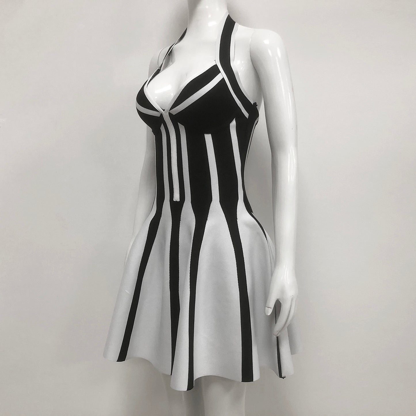 Black White Striped Halter Dresses