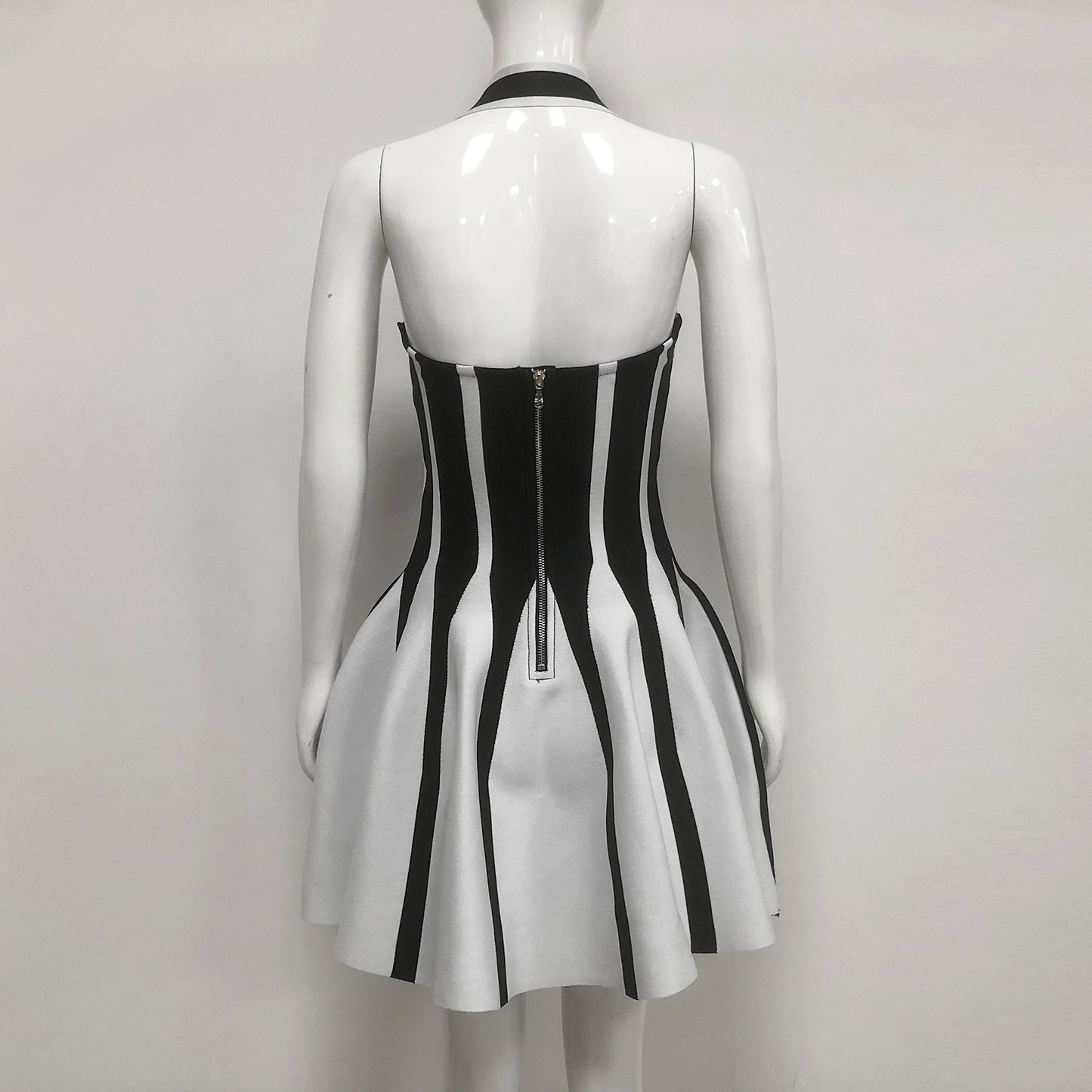 Black White Striped Halter Dresses
