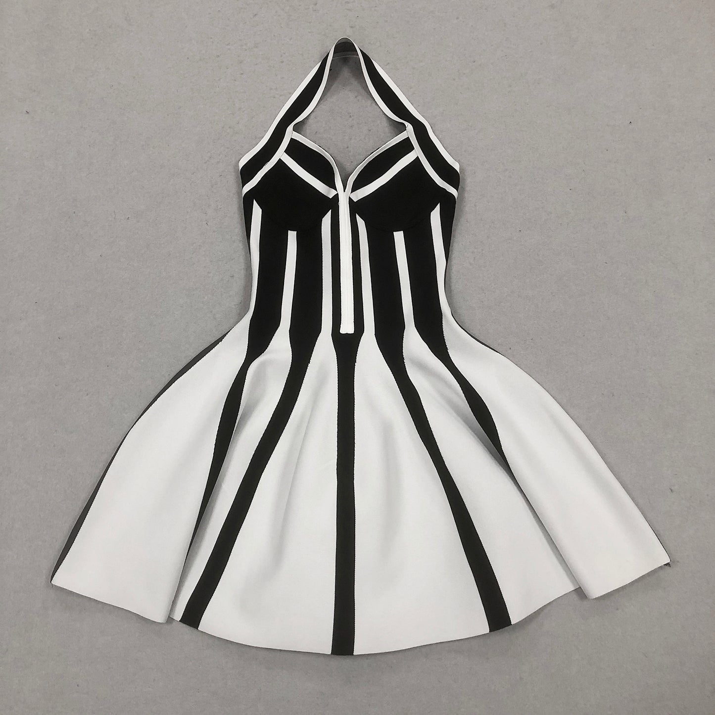 Black White Striped Halter Dresses