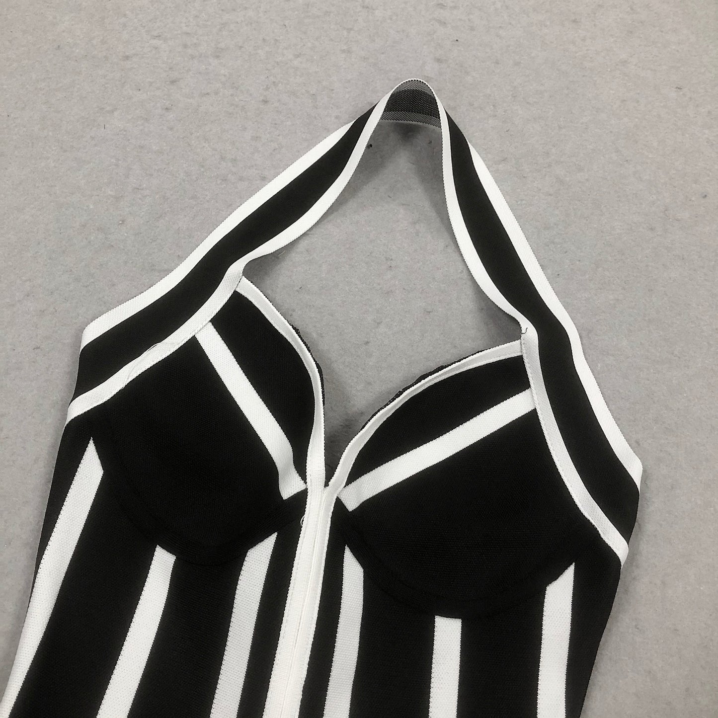 Black White Striped Halter Dresses