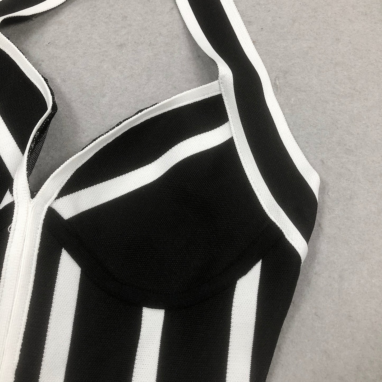 Black White Striped Halter Dresses