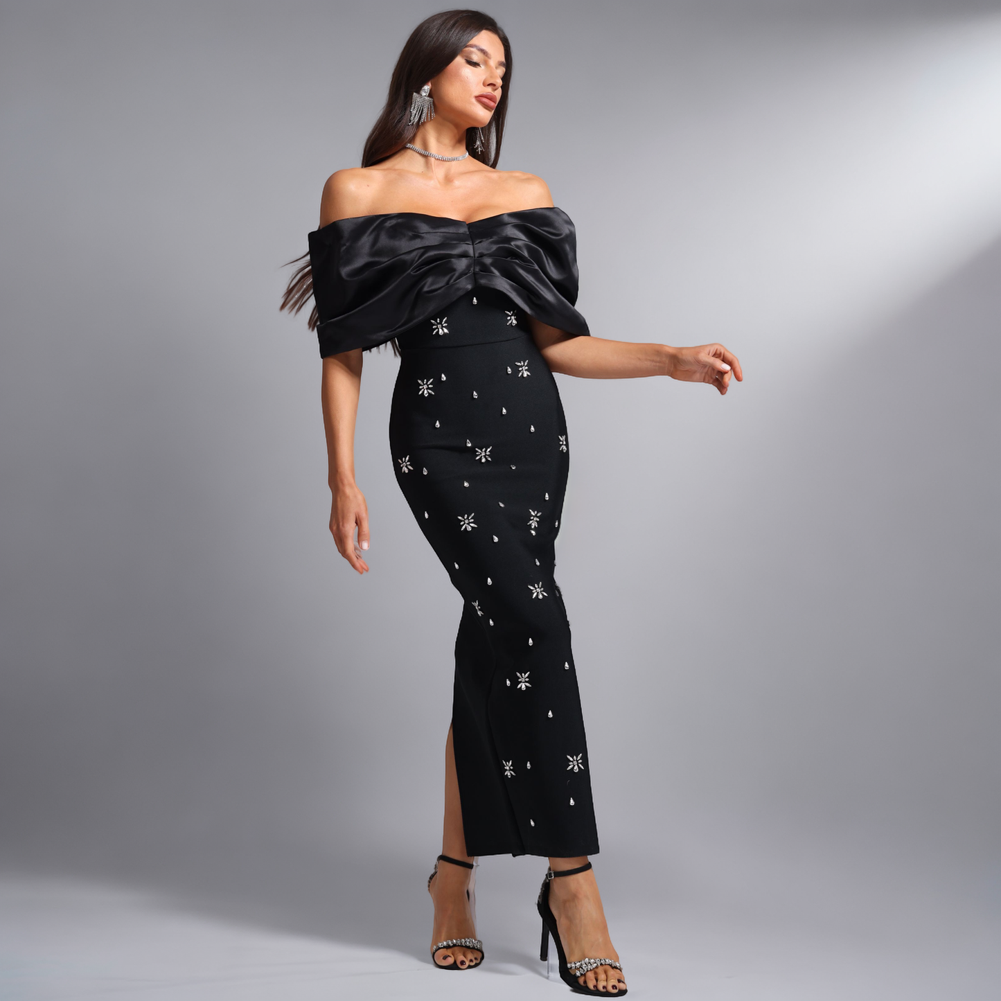Black Mermaid Gown With Satin Bow