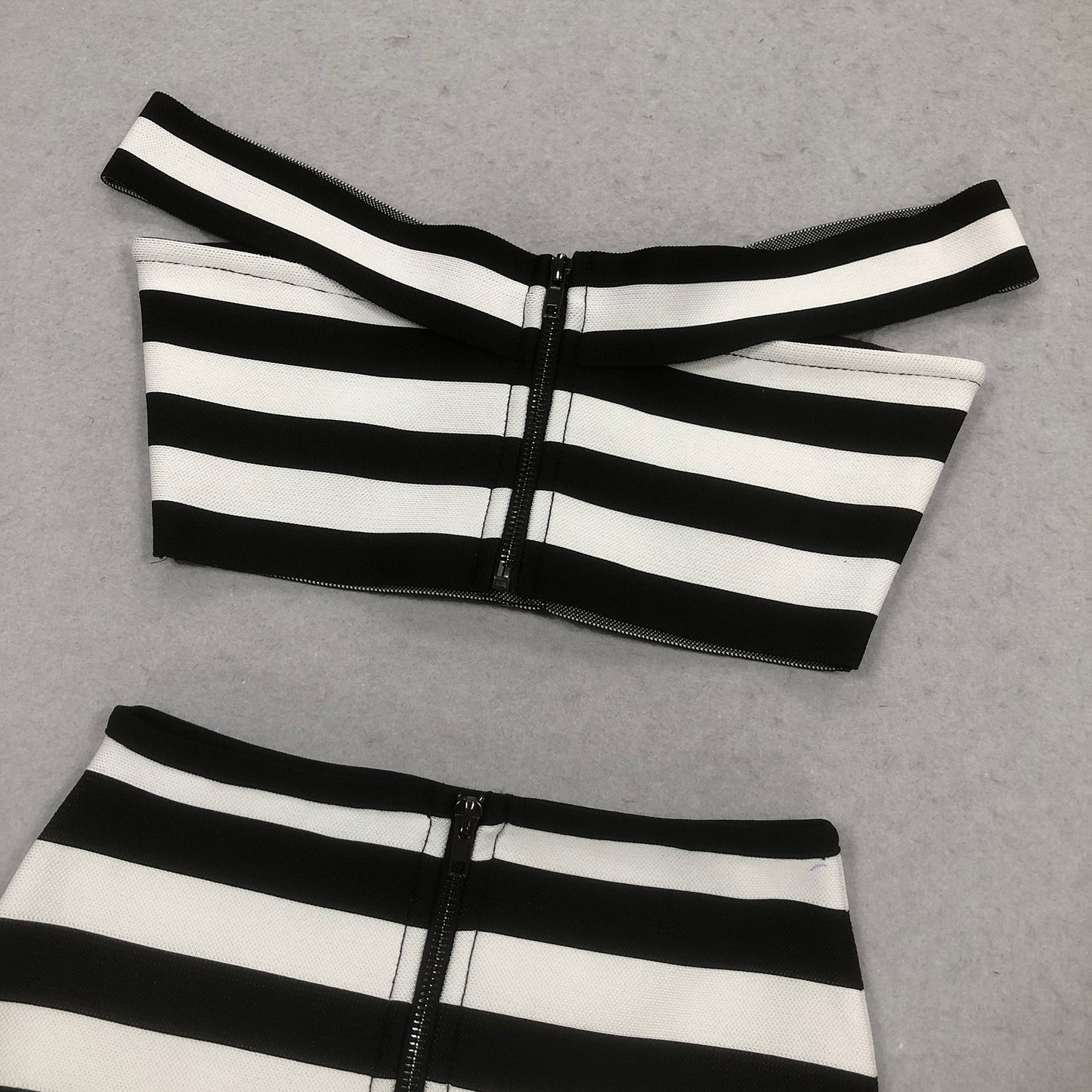 Black White Striped Two Piece Set