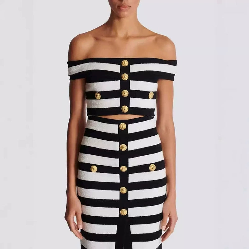 Black White Striped Two Piece Set