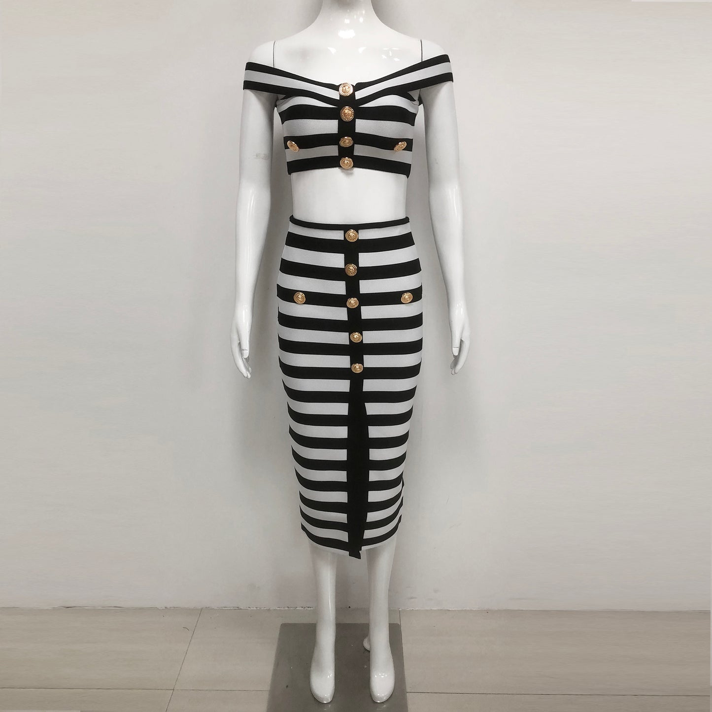 Black White Striped Two Piece Set