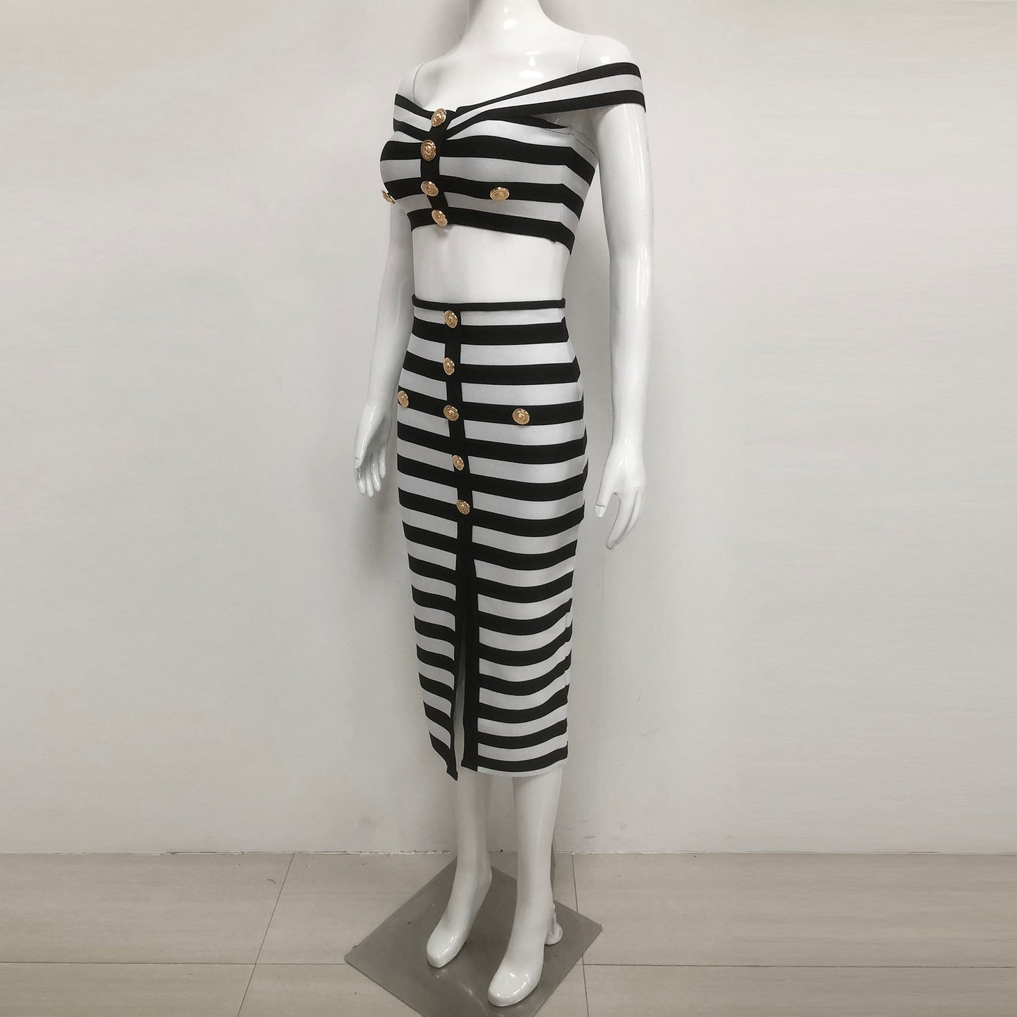 Black White Striped Two Piece Set